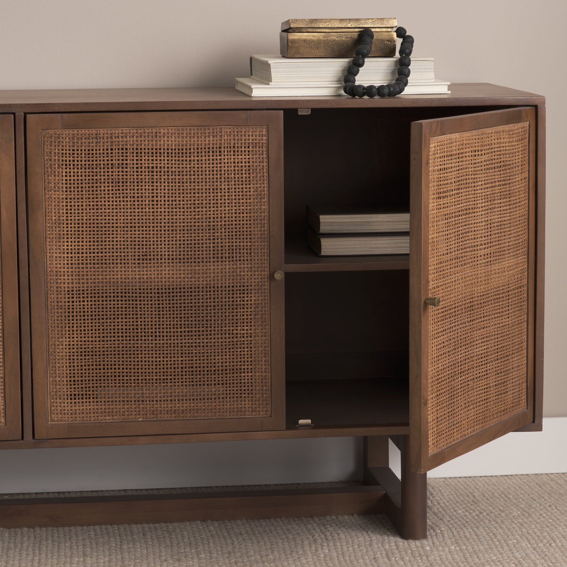 Grier Medium Brown Solid Wood W/Cane Sideboard