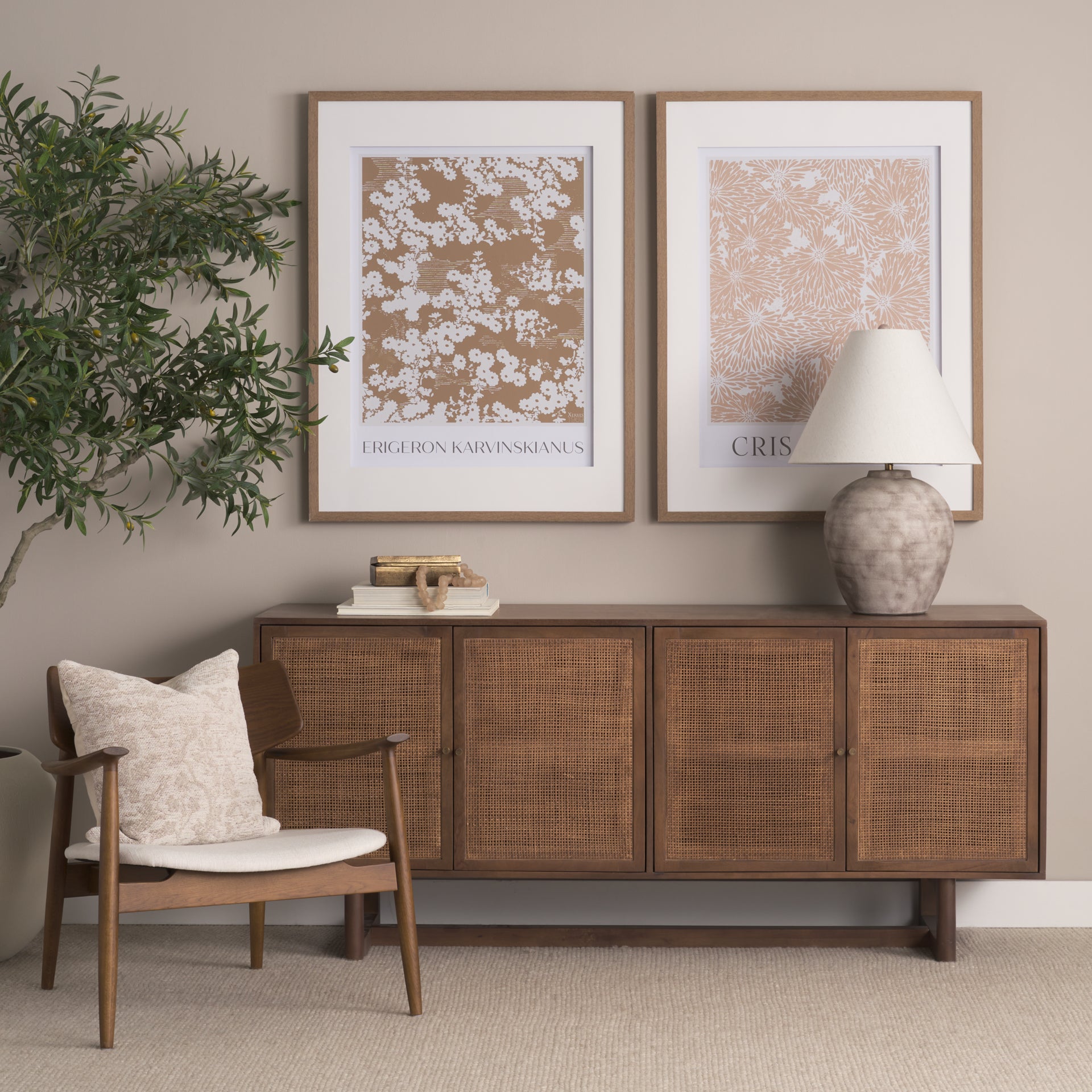 Grier Sideboard Medium Brown Wood | Cane Accent - sideboards-and-buffets