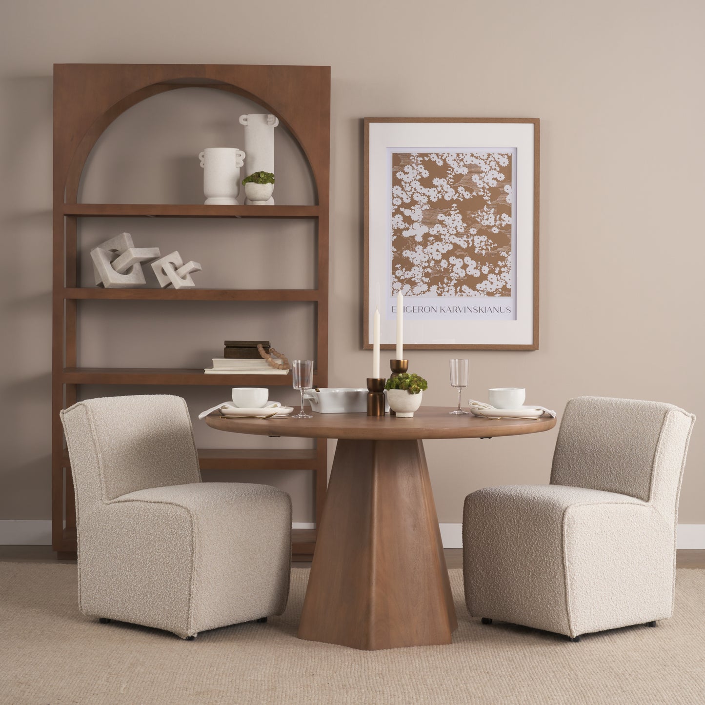 Damon 20.5L x 27.2W x 31.3H Fully Upholstered Cream-Toned Fabric Dining Chair on Casters