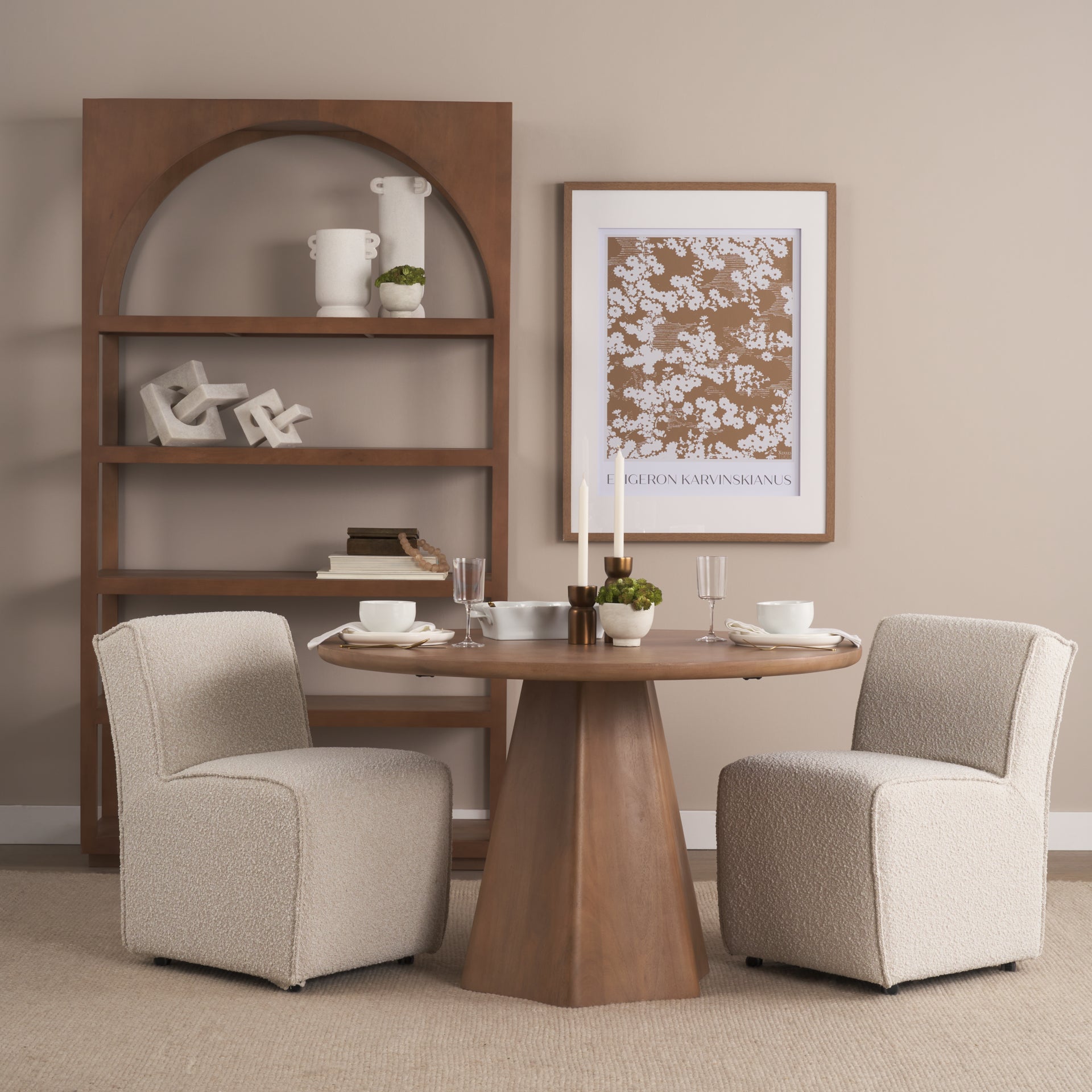 Damon 20.5L x 27.2W x 31.3H Fully Upholstered Cream-Toned Fabric Dining Chair on Casters