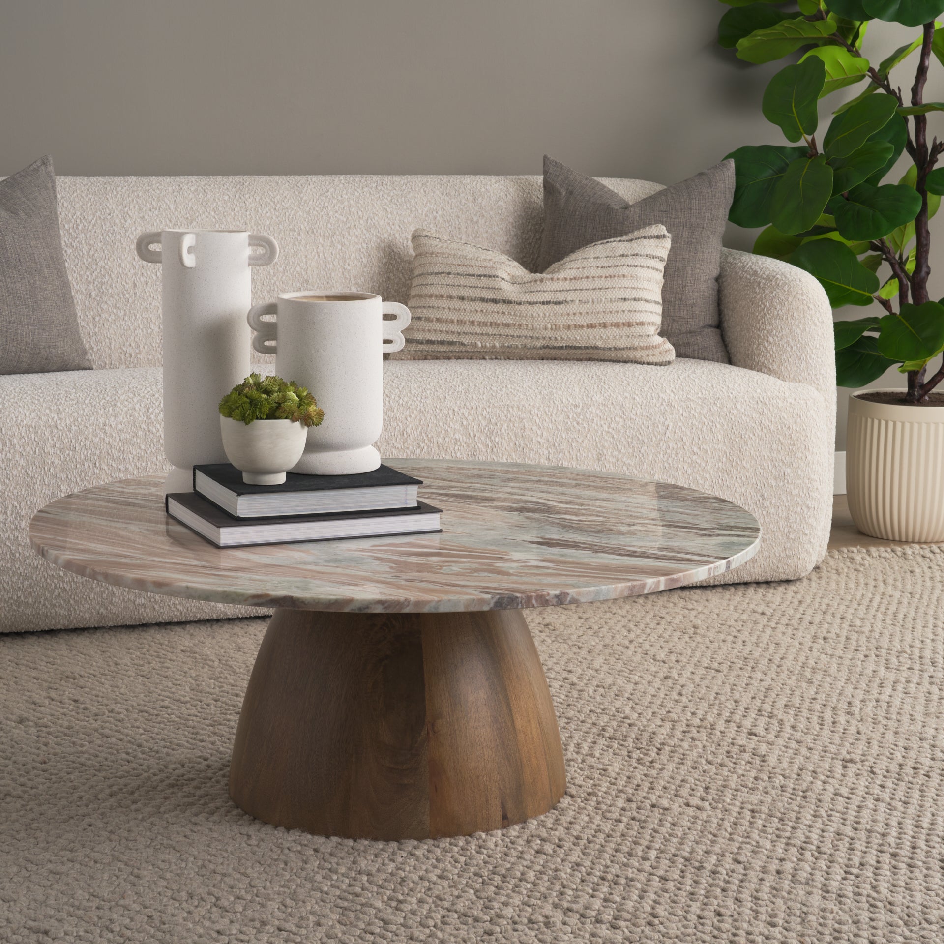 Allyson Coffee Table Pink Marble | Brown Wood - coffee-tables