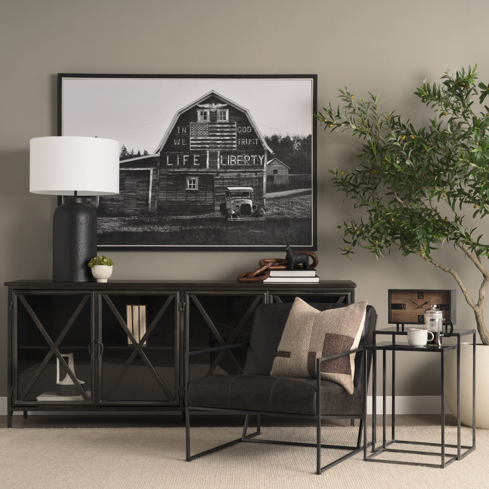 Leo 18.0L x 18.0W x 31.0H Black Hammered W/White Fabric Shade Table Lamp