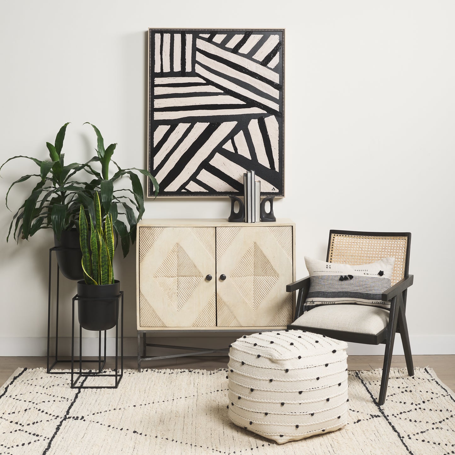 Donna Accent Chair Black Wood | Cane Back | Beige Upholstery - accent-chairs