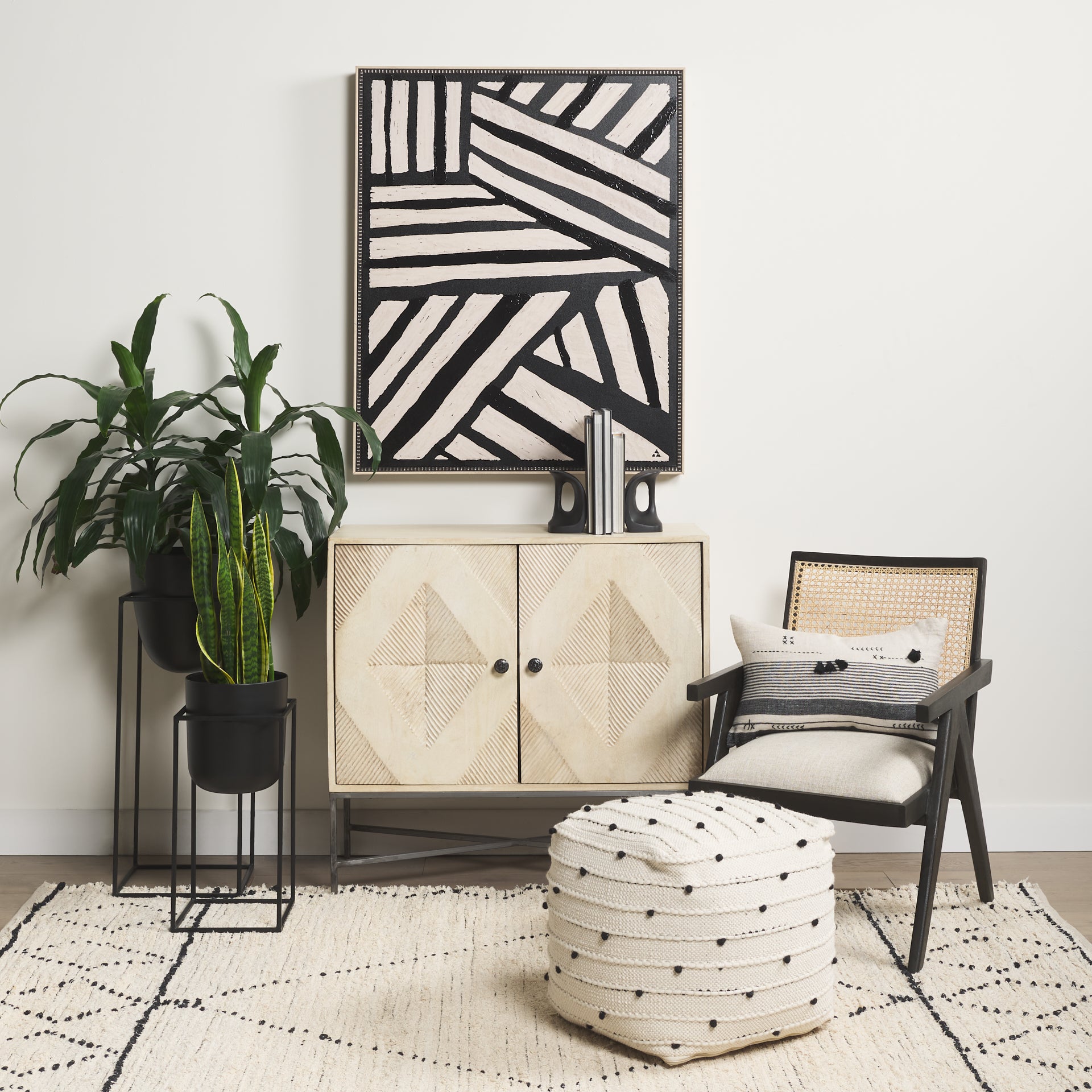 Donna Accent Chair Black Wood | Cane Back | Beige Upholstery - accent-chairs