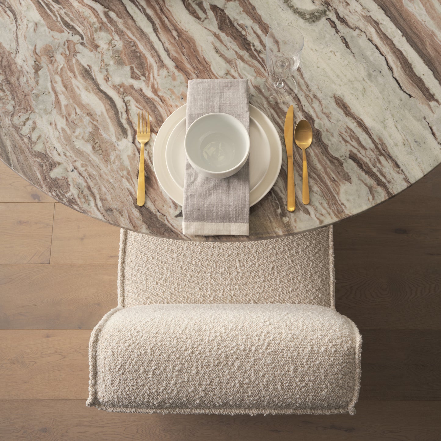 Damon 20.5L x 27.2W x 31.3H Fully Upholstered Cream-Toned Fabric Dining Chair on Casters