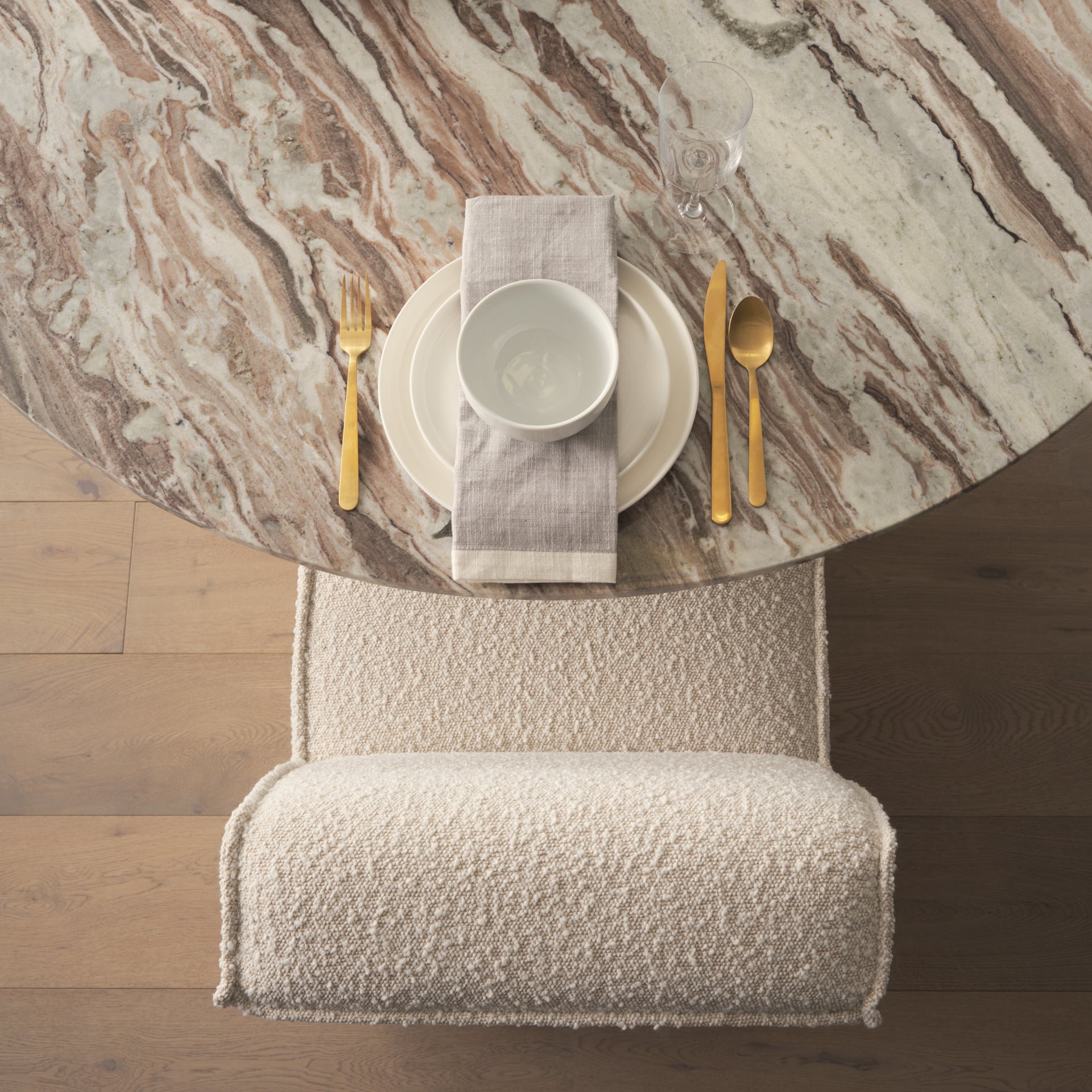 Damon 20.5L x 27.2W x 31.3H Fully Upholstered Cream-Toned Fabric Dining Chair on Casters