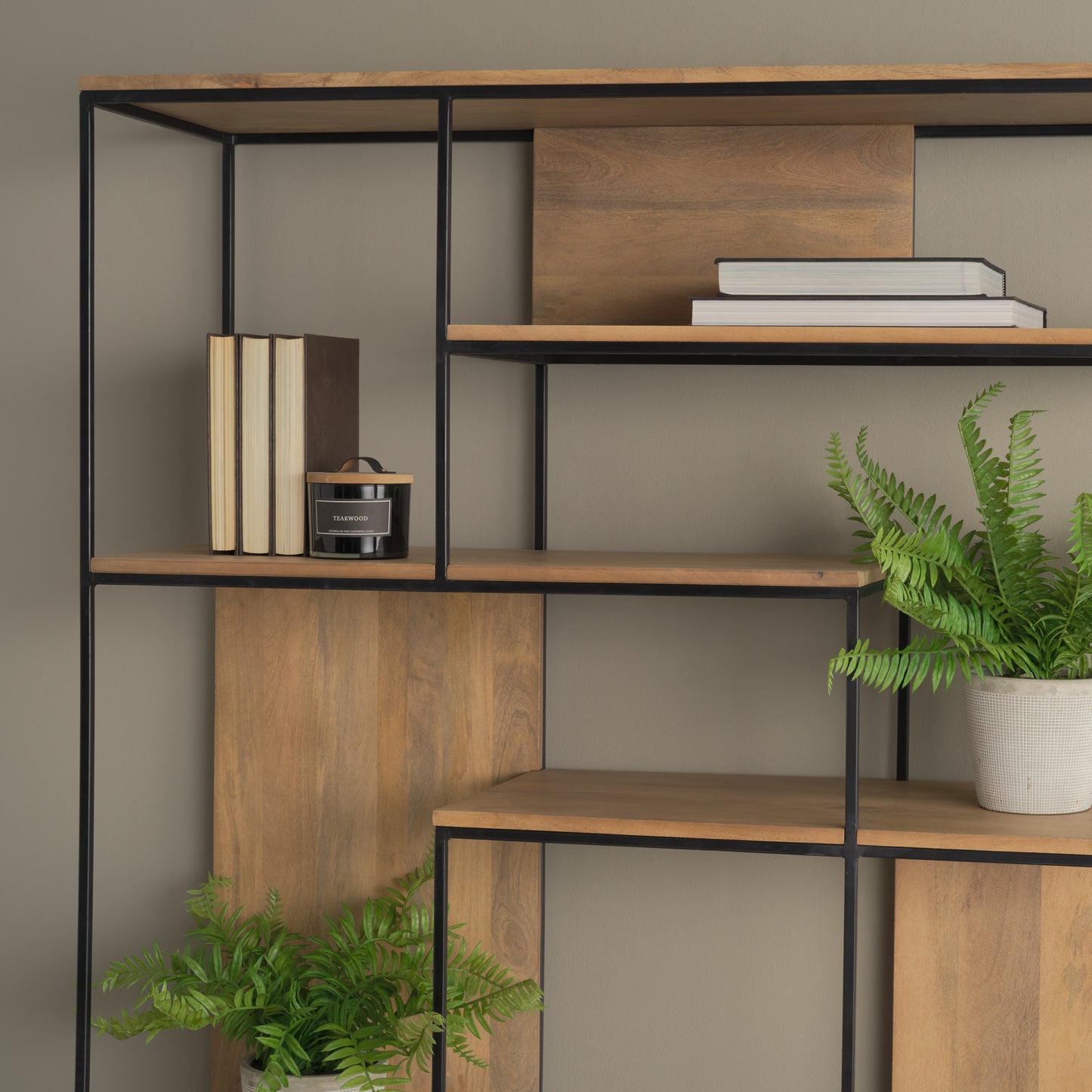 Morris 6 Tier Shelving Unit Brown Wood | Black Metal - shelving