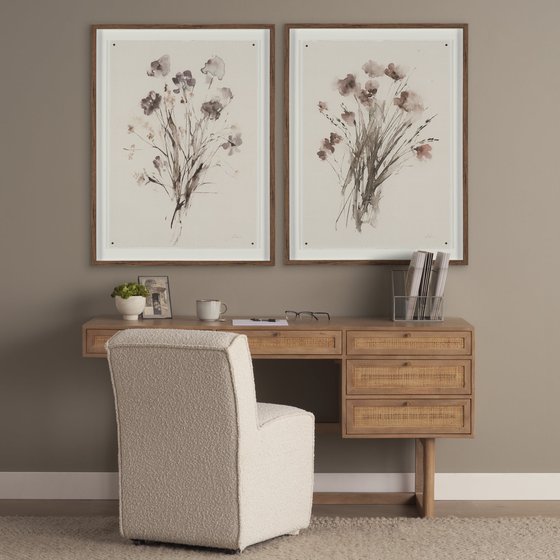 Grier Office Desk Light Brown Wood | Cane Accent - office