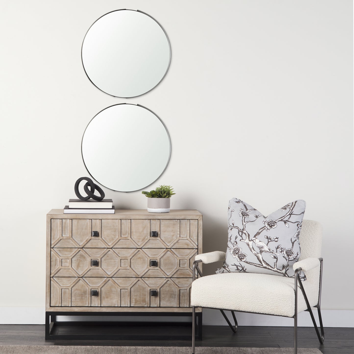 Adrianna 24.4" Black Metal Round Mirror