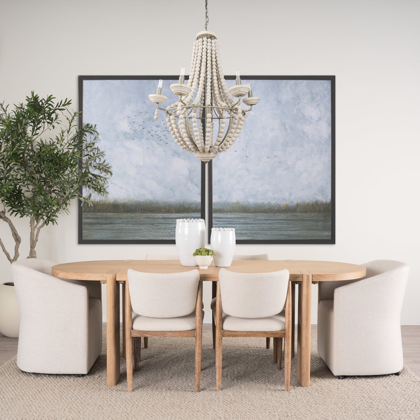 Phillum Chandelier White Wood | Silver Metal - chandeliers