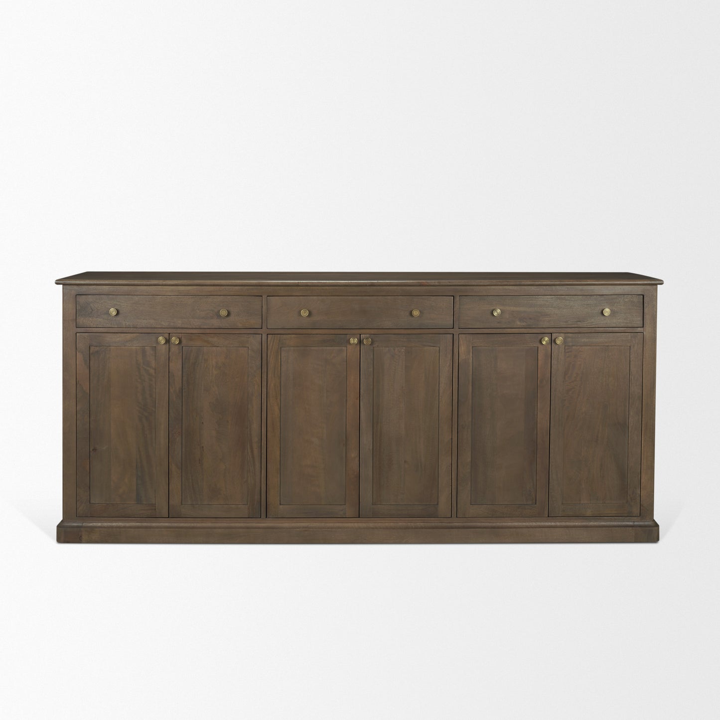 Baron Dark Brown Solid Wood w/ Antiqued Aged Brass Knobs 3-Drawer 6-Door Sideboard