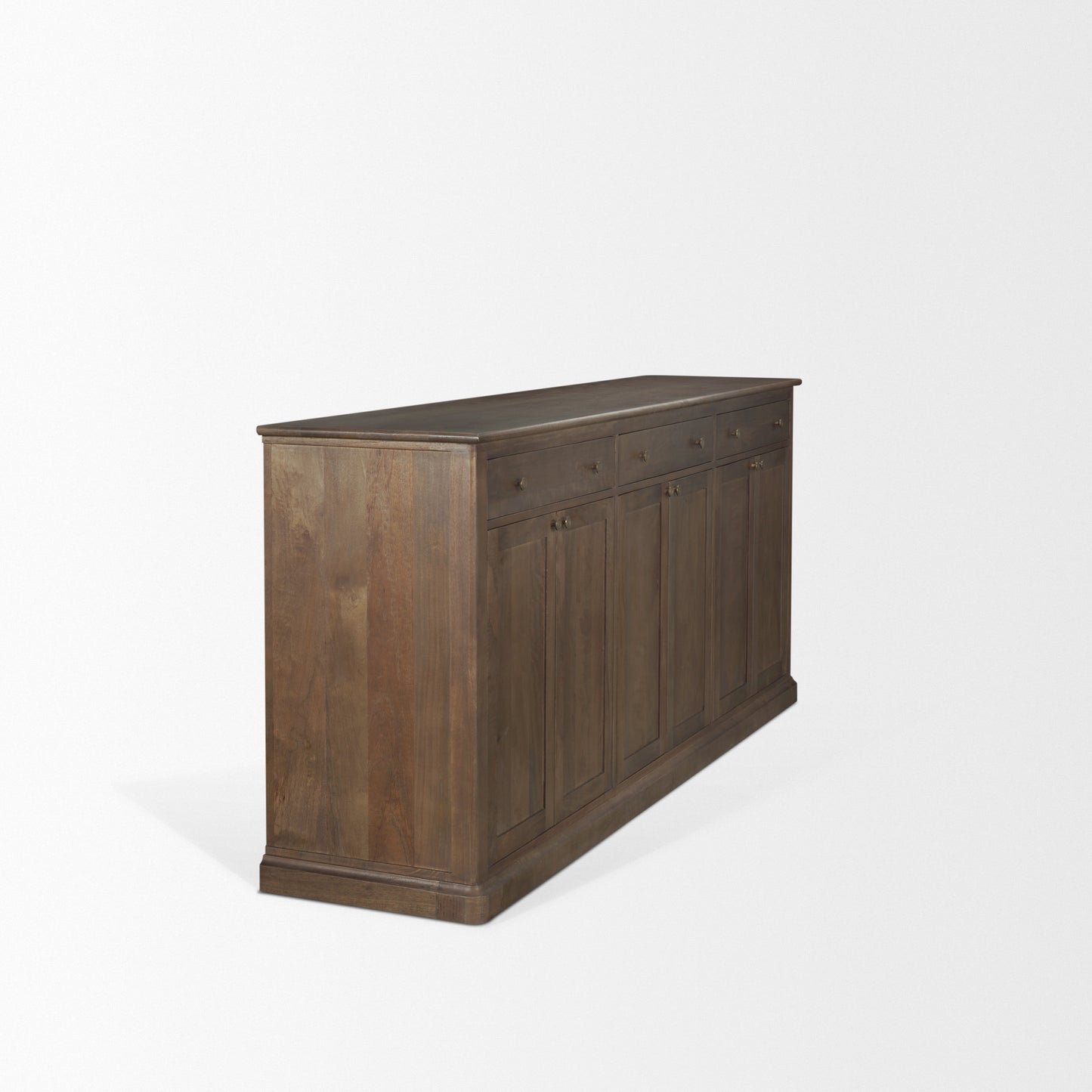 Baron Dark Brown Solid Wood w/ Antiqued Aged Brass Knobs 3-Drawer 6-Door Sideboard