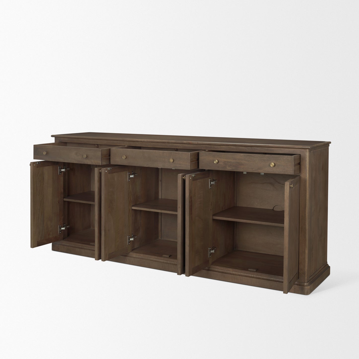 Baron Dark Brown Solid Wood w/ Antiqued Aged Brass Knobs 3-Drawer 6-Door Sideboard