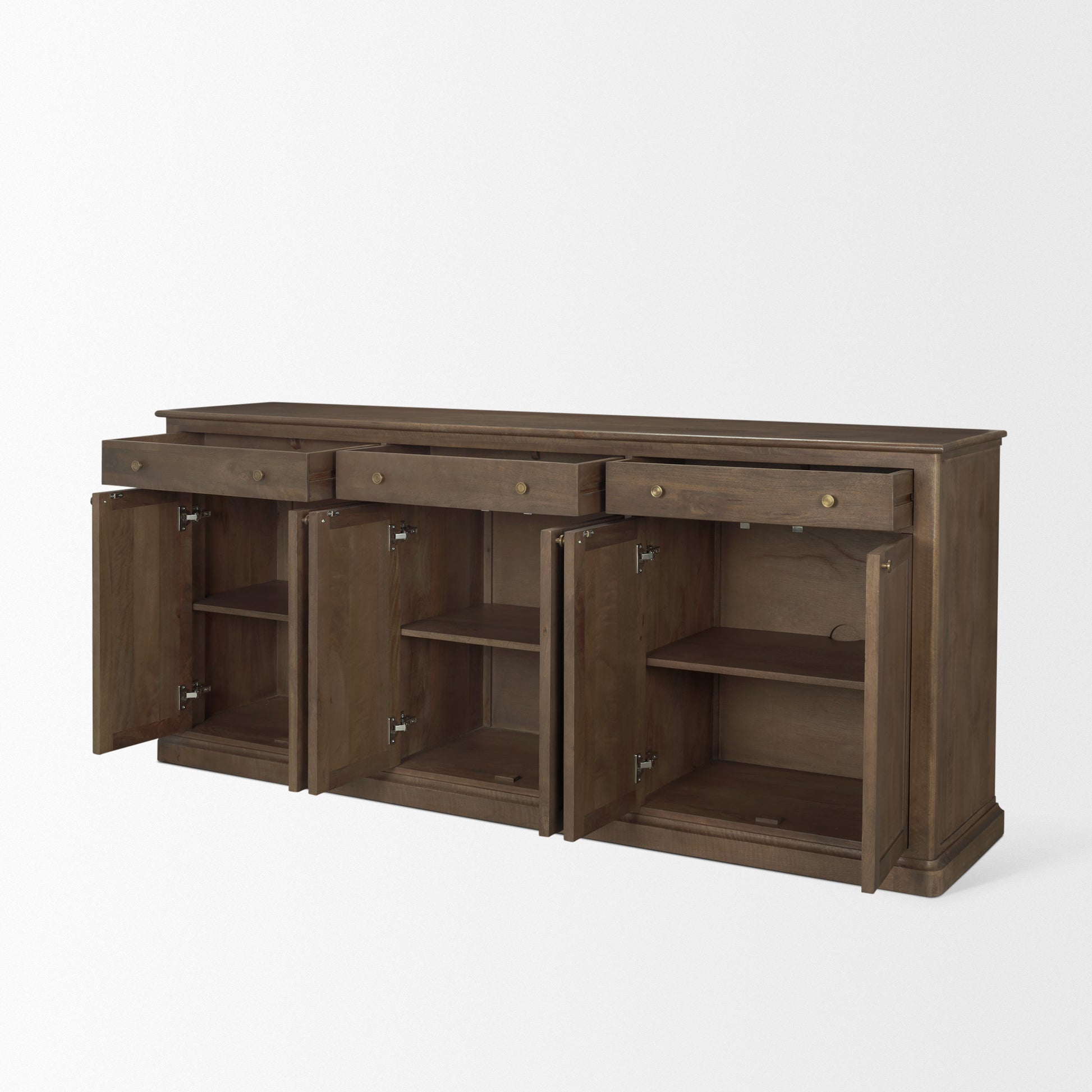 Baron Dark Brown Solid Wood w/ Antiqued Aged Brass Knobs 3-Drawer 6-Door Sideboard