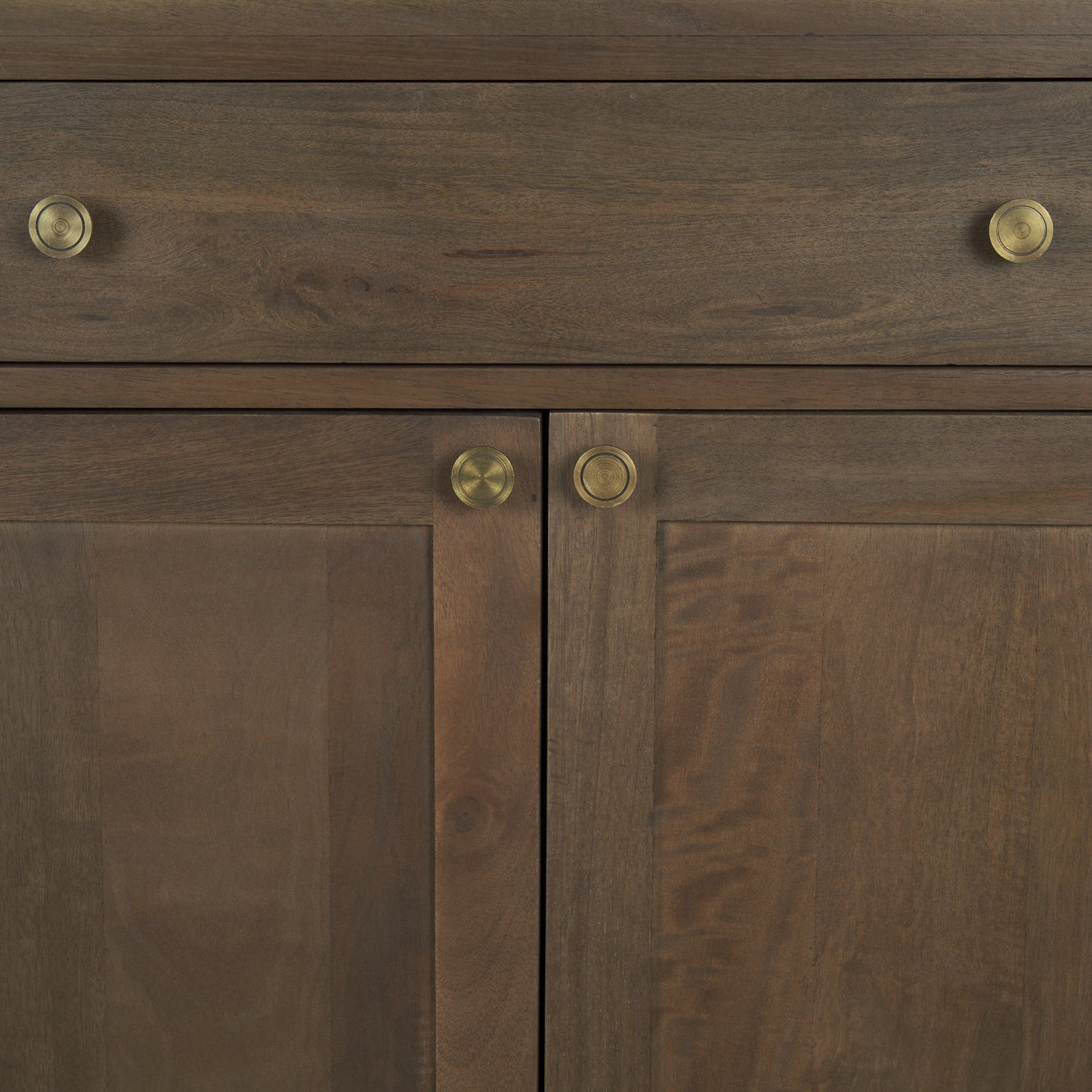 Baron Dark Brown Solid Wood w/ Antiqued Aged Brass Knobs 3-Drawer 6-Door Sideboard