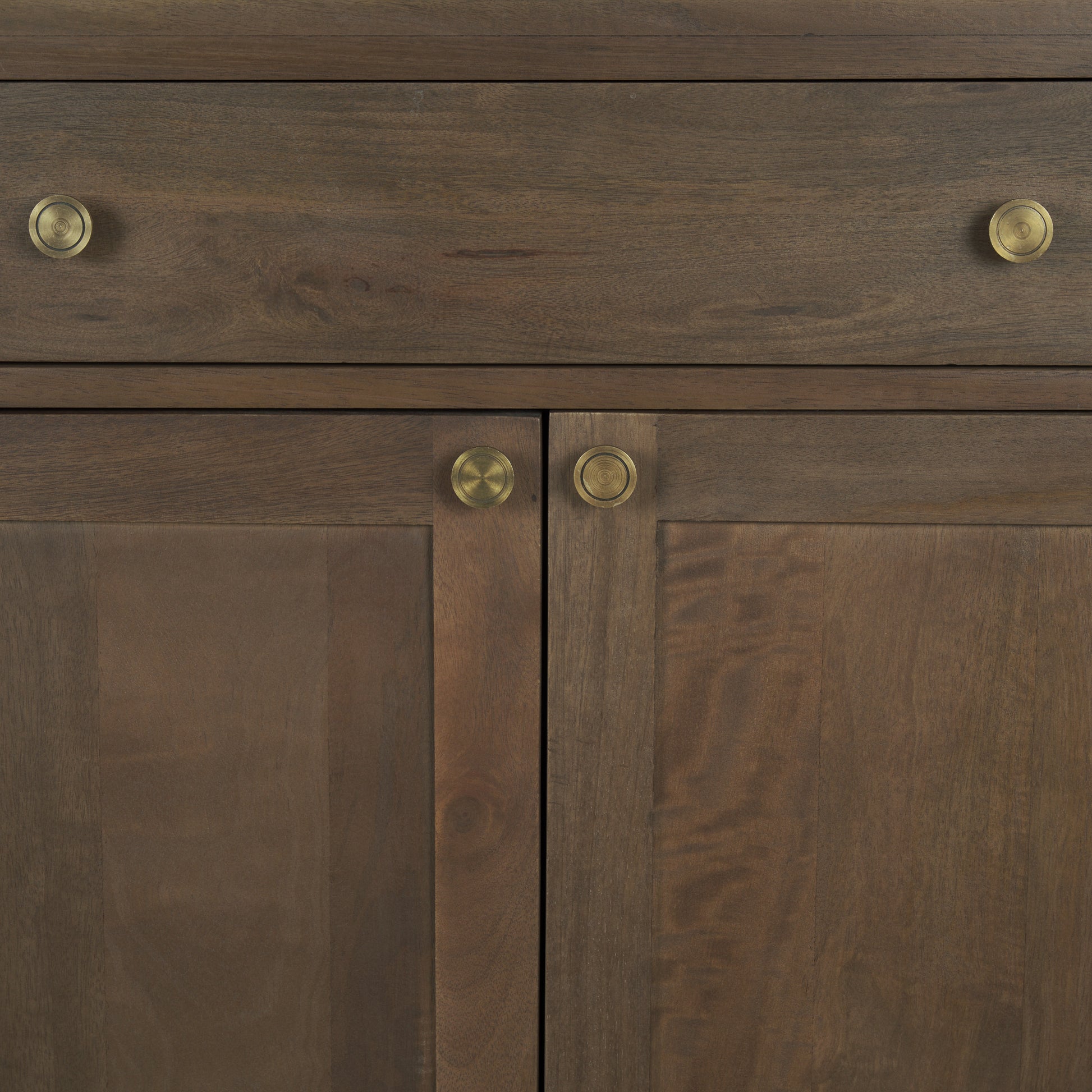 Baron Dark Brown Solid Wood w/ Antiqued Aged Brass Knobs 3-Drawer 6-Door Sideboard
