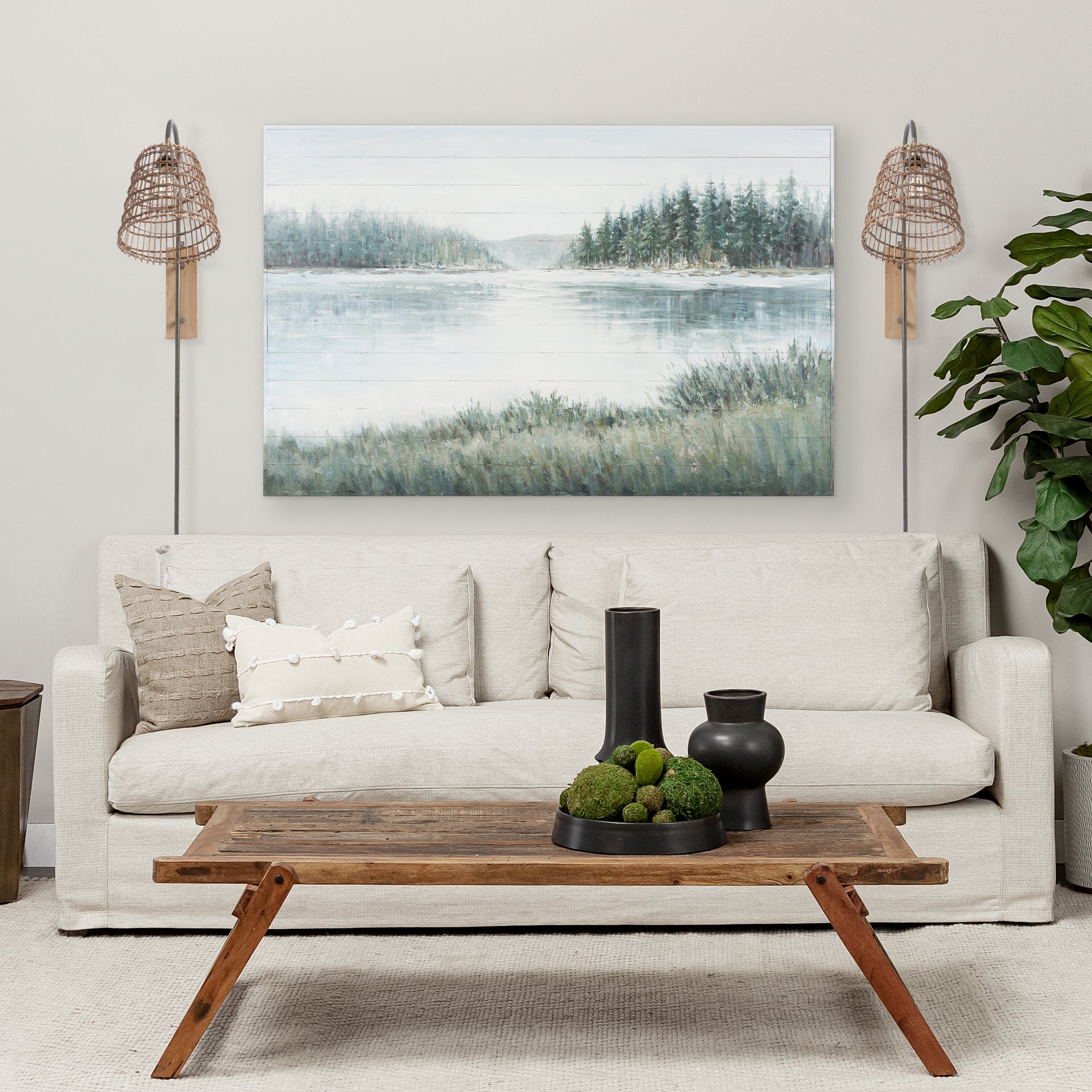 Kiley 28.0L x 7.0W x 15.6H Brown Woven Shade W/Black Metal Wall Sconce