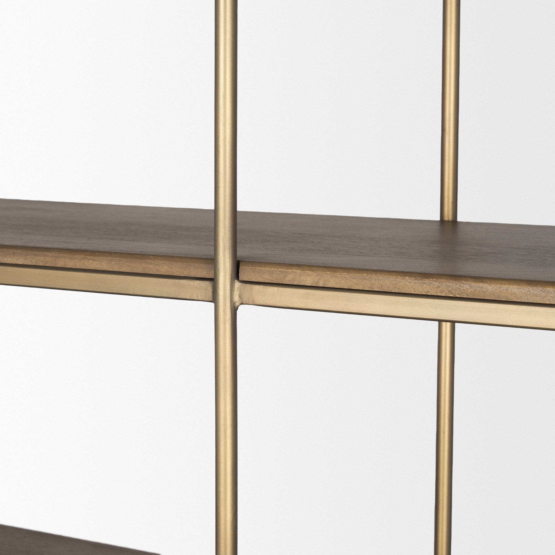 Baron 4-Door Dark Brown Wood w/ Antique Brass Metal Open Shelving Unit