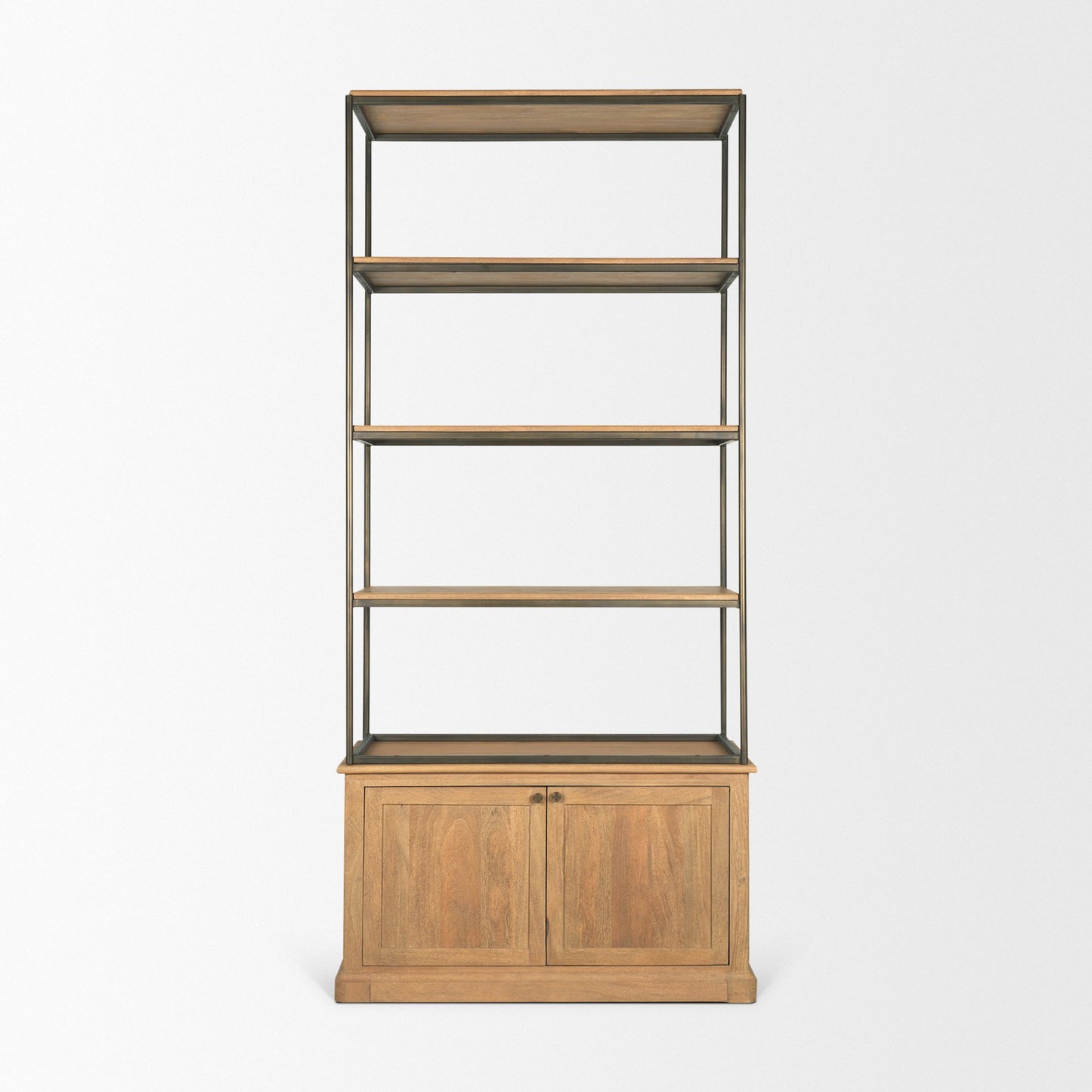 Baron Light Brown Wood w/ Gunmetal 2-Door Open Shelving Unit