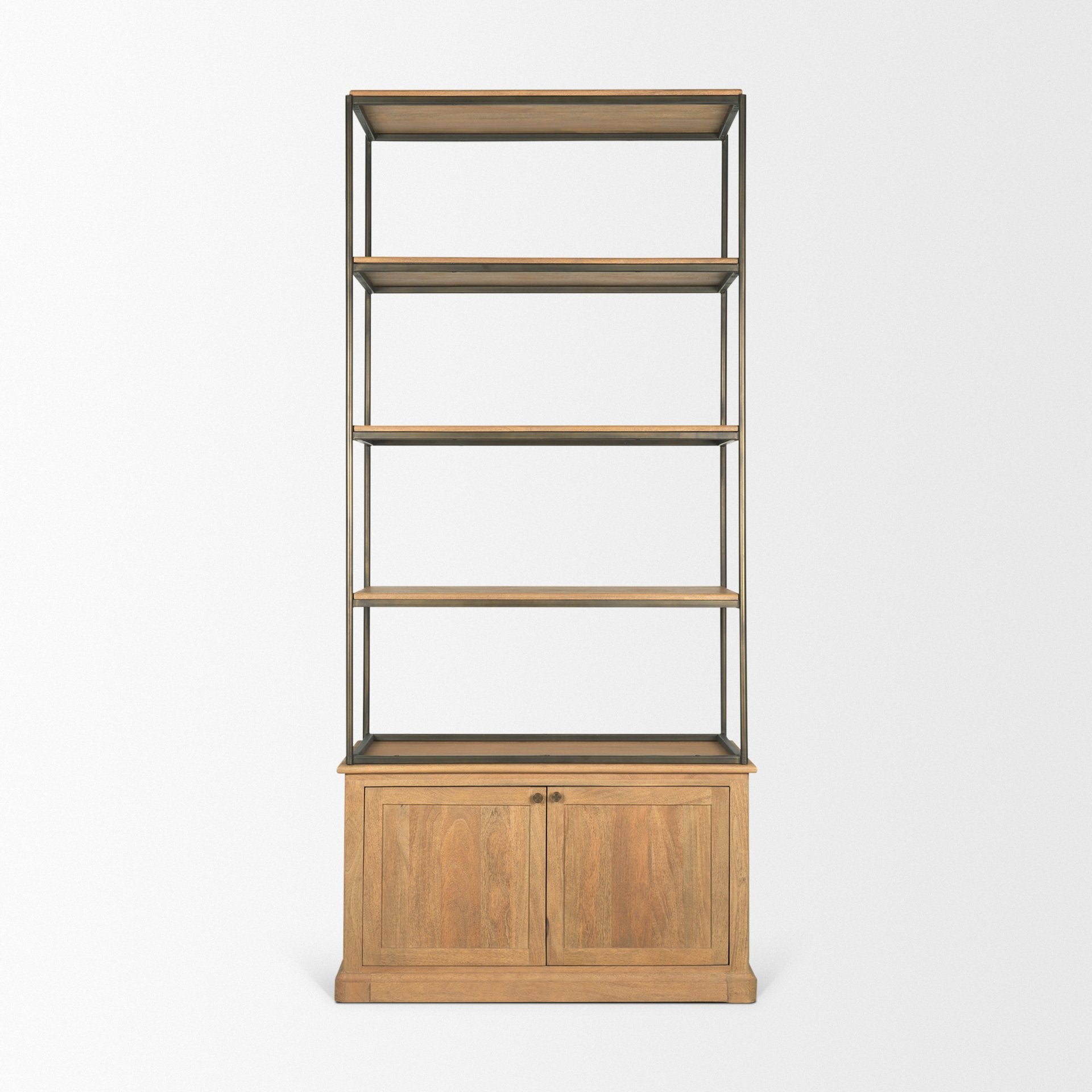 Baron Light Brown Wood w/ Gunmetal 2-Door Open Shelving Unit