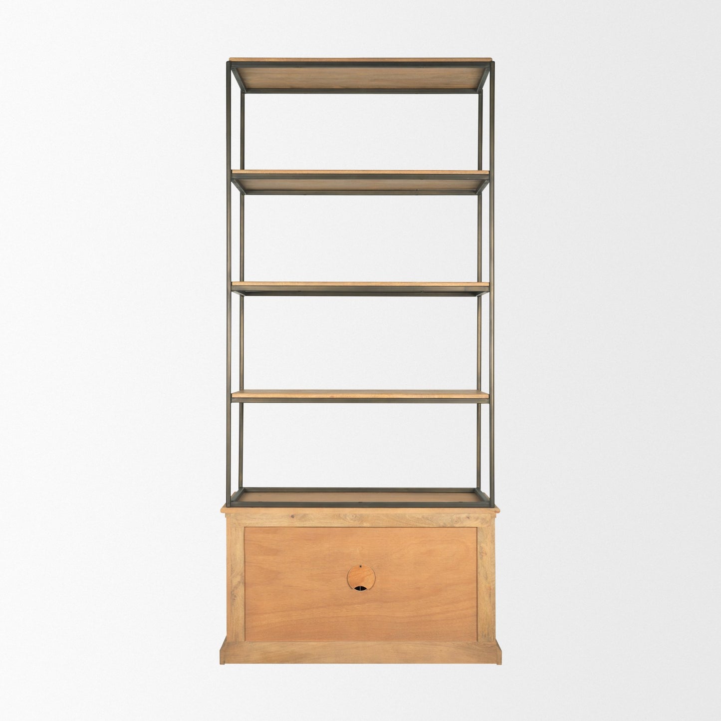 Baron Light Brown Wood w/ Gunmetal 2-Door Open Shelving Unit