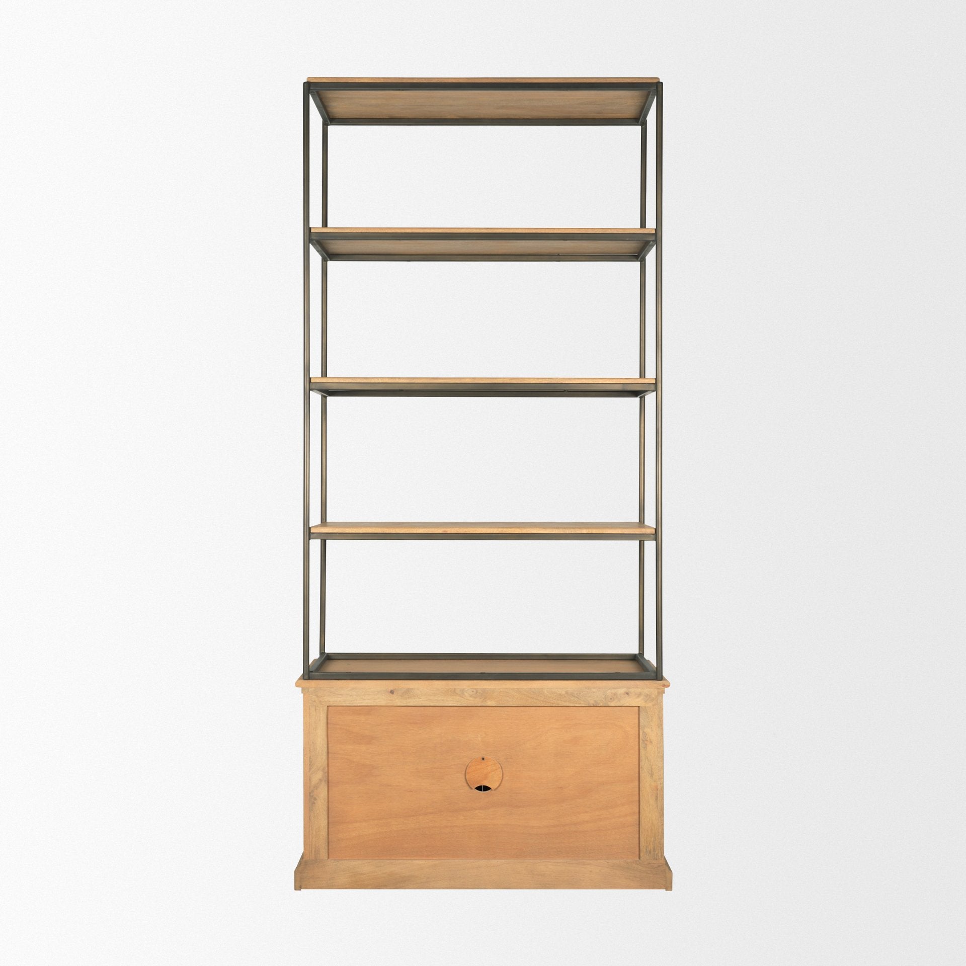 Baron Light Brown Wood w/ Gunmetal 2-Door Open Shelving Unit