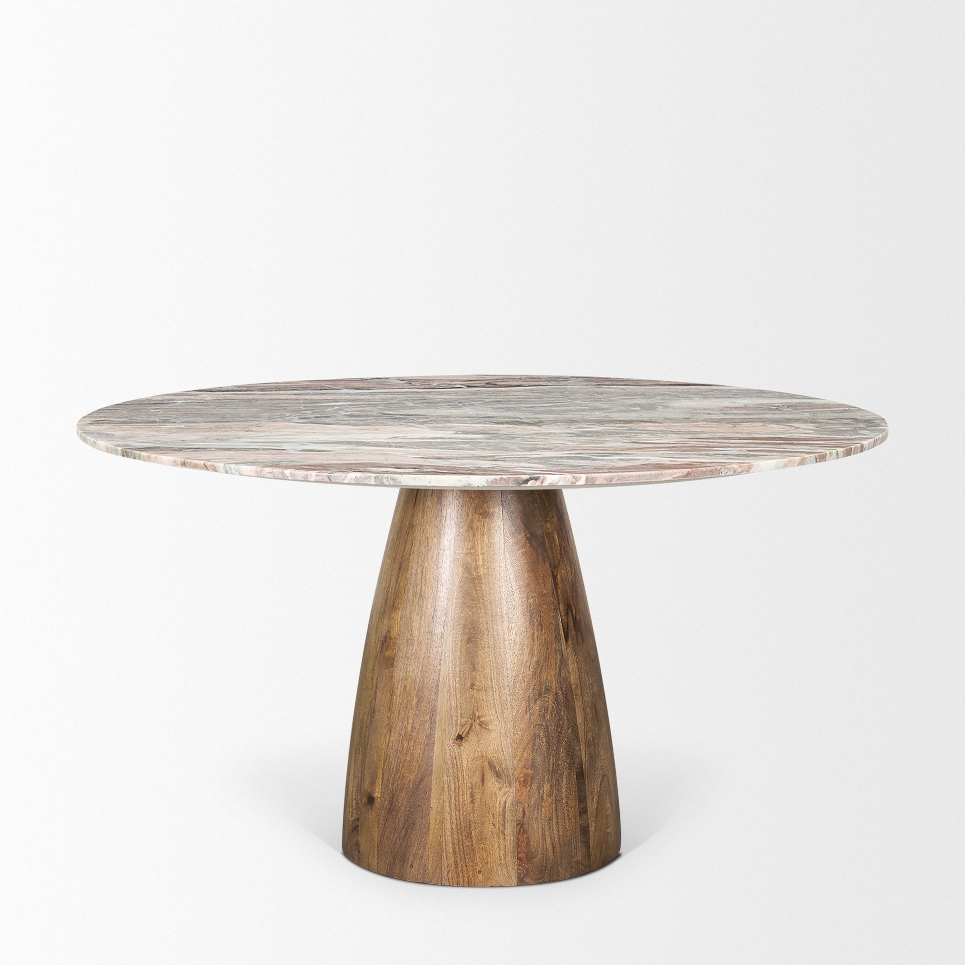 Allyson 54" Round Brown Pedestal w/Savar Pink Marble Top Dining Table