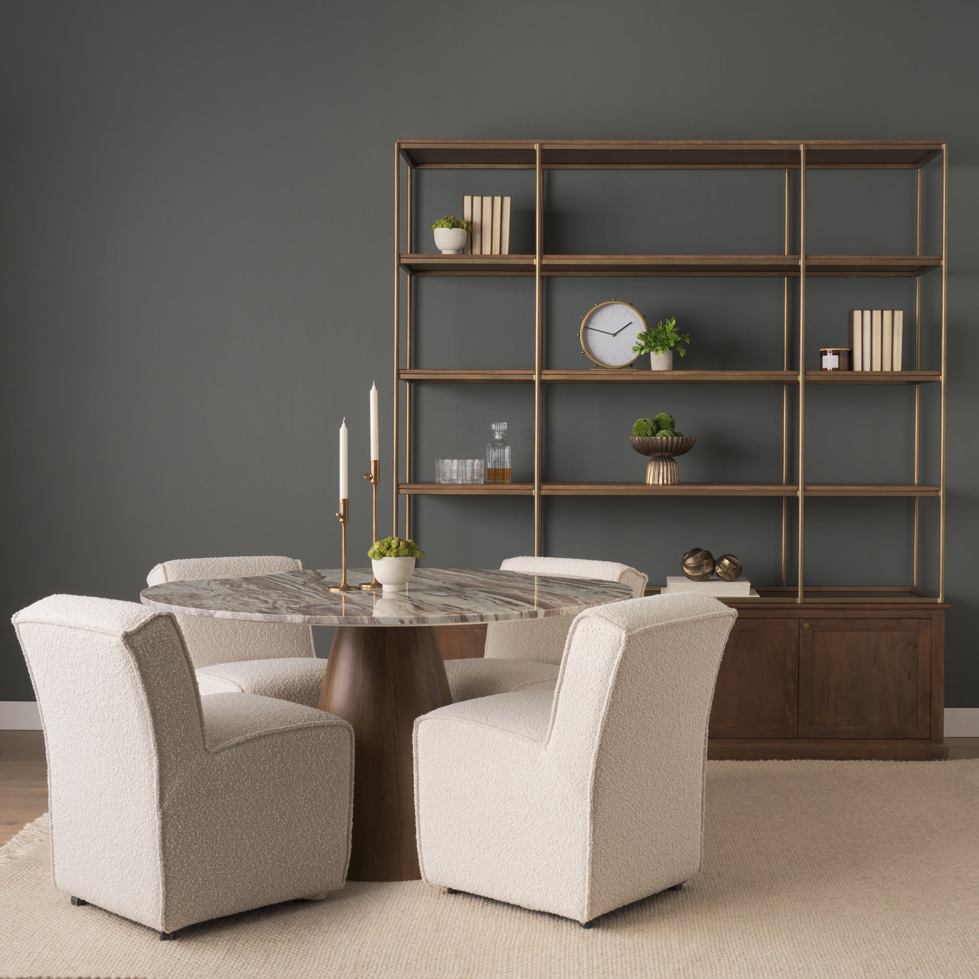 Baron 4-Door Dark Brown Wood w/ Antique Brass Metal Open Shelving Unit