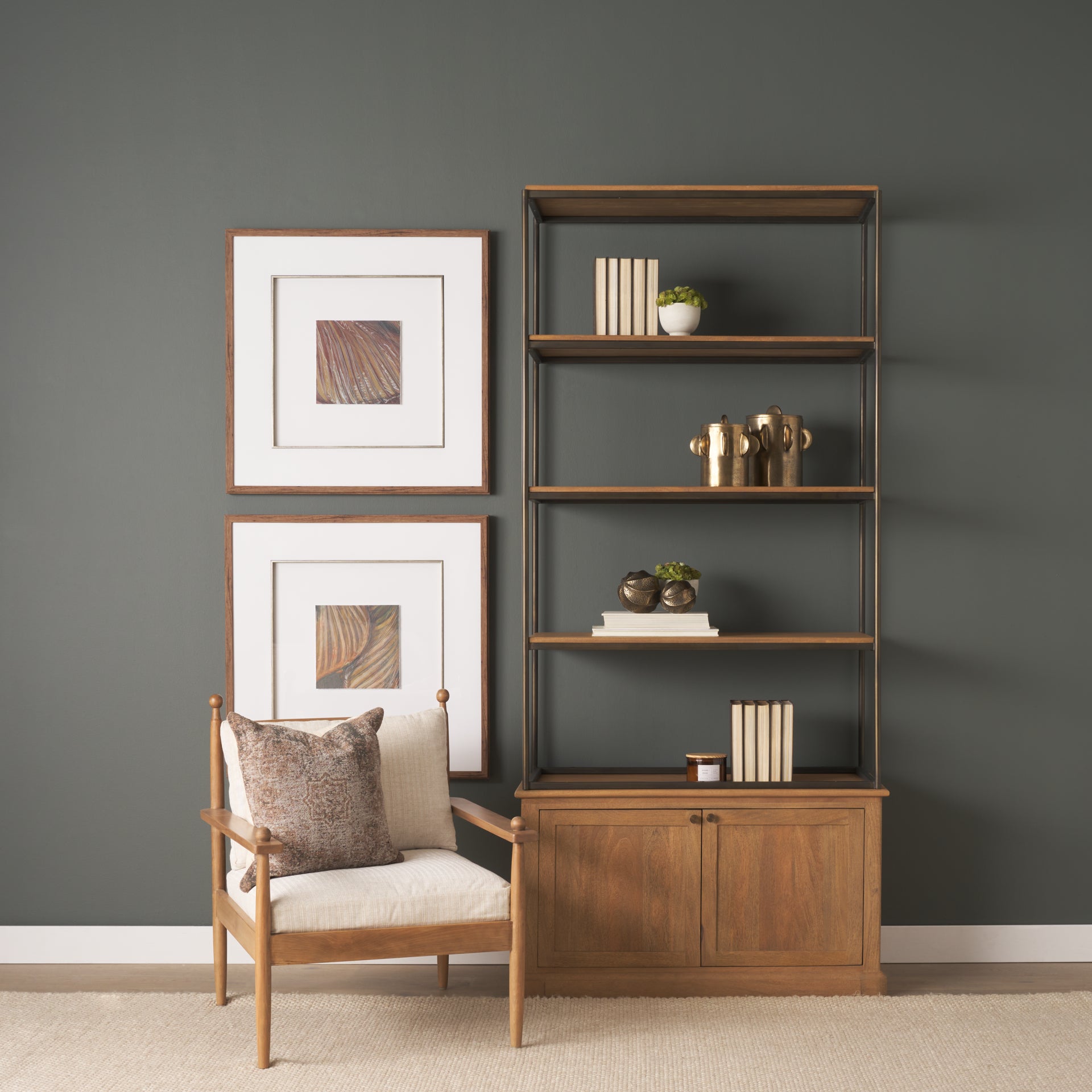 Baron Light Brown Wood w/ Gunmetal 2-Door Open Shelving Unit