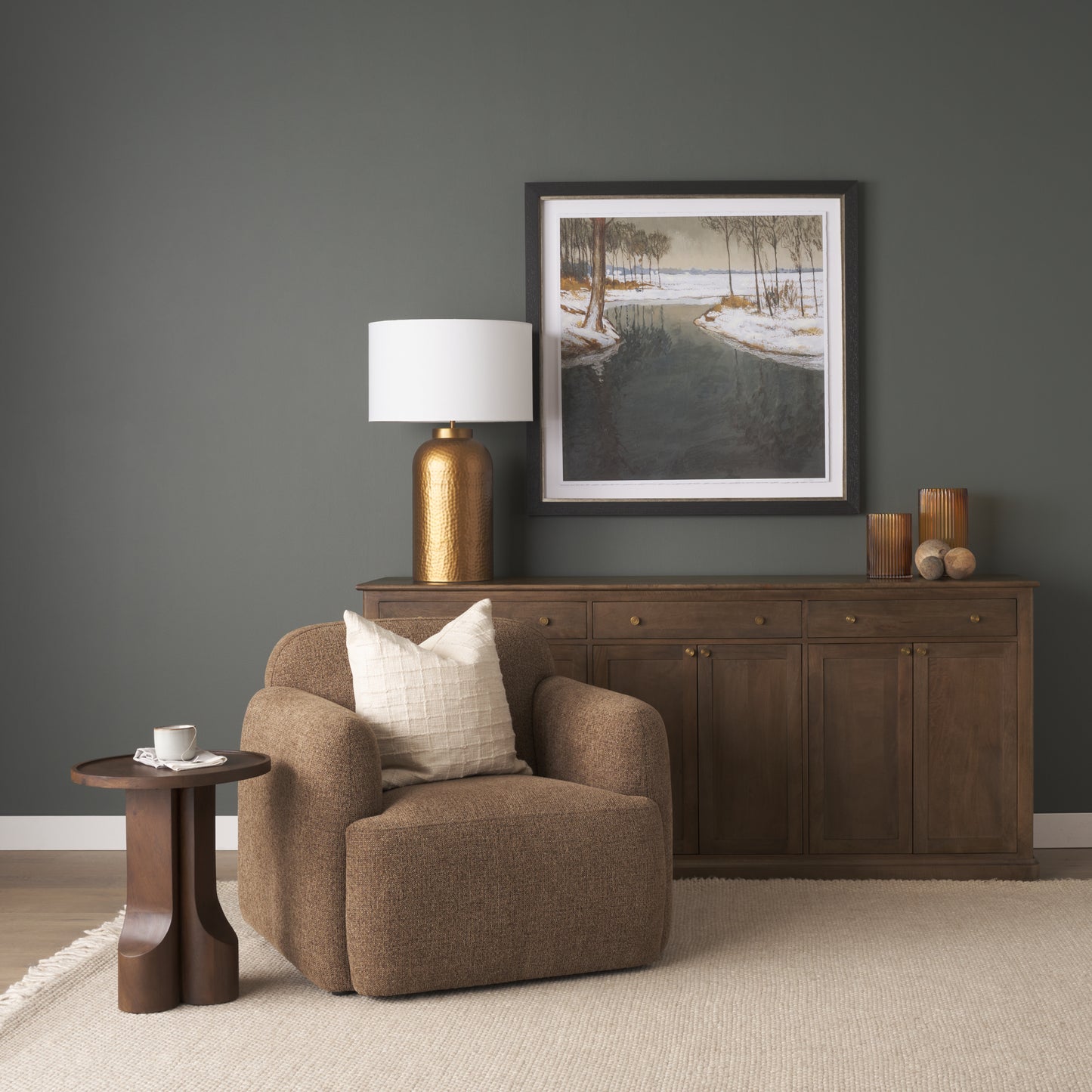 Baron Dark Brown Solid Wood w/ Antiqued Aged Brass Knobs 3-Drawer 6-Door Sideboard