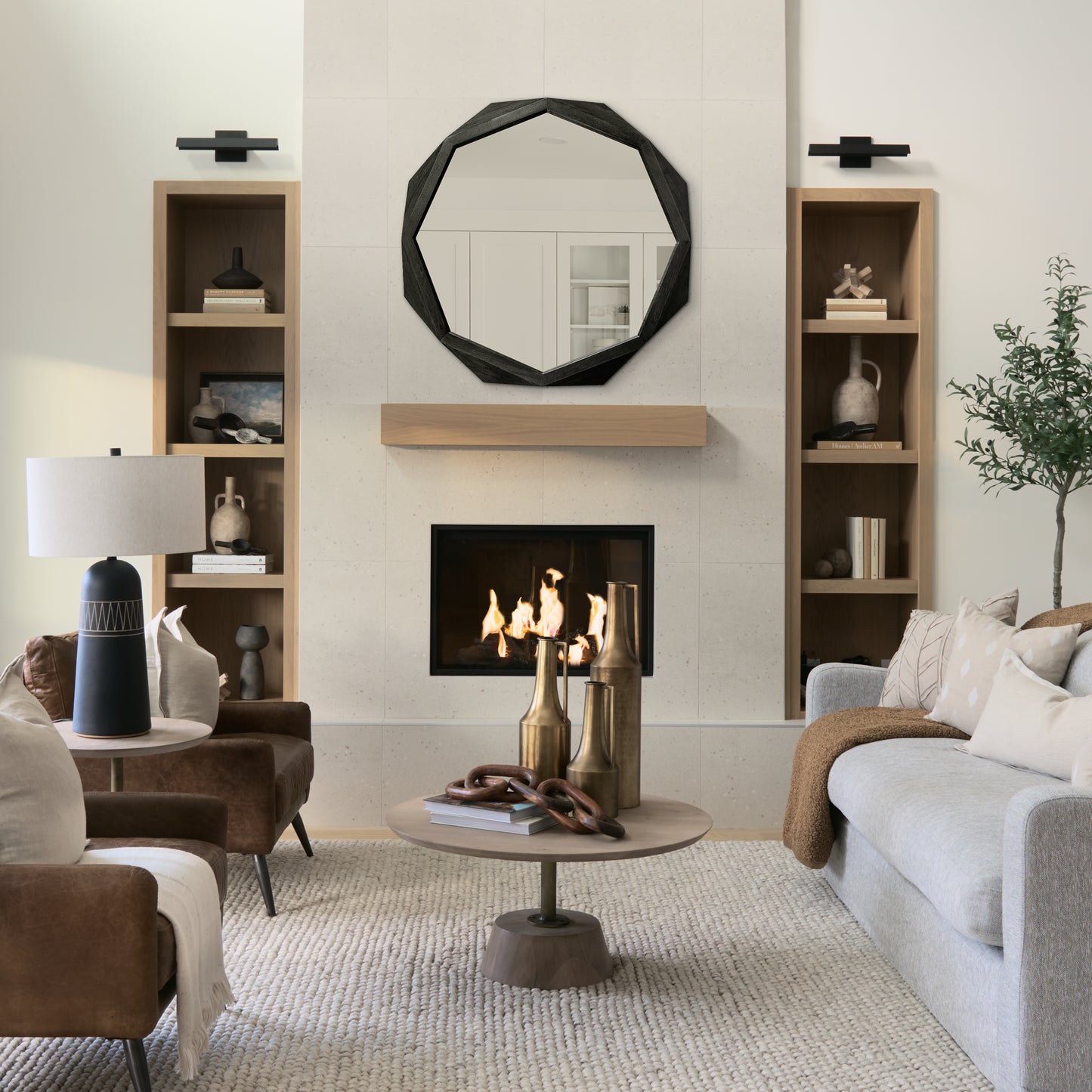 Aramis II 41L x 41H Octagon Black Wood Frame Wall Mirror