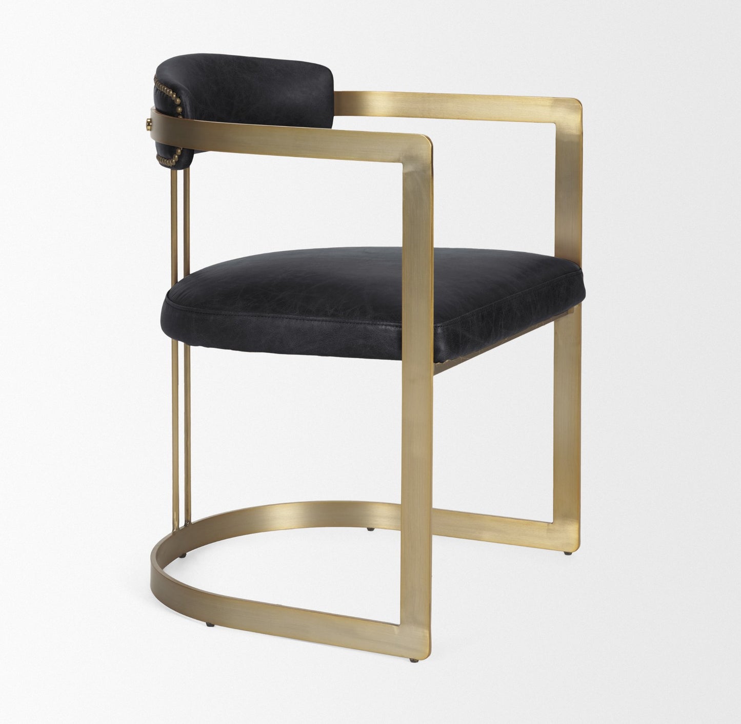 Hollyfield II Black Leather Seat Gold Iron Frame Dining Chair
