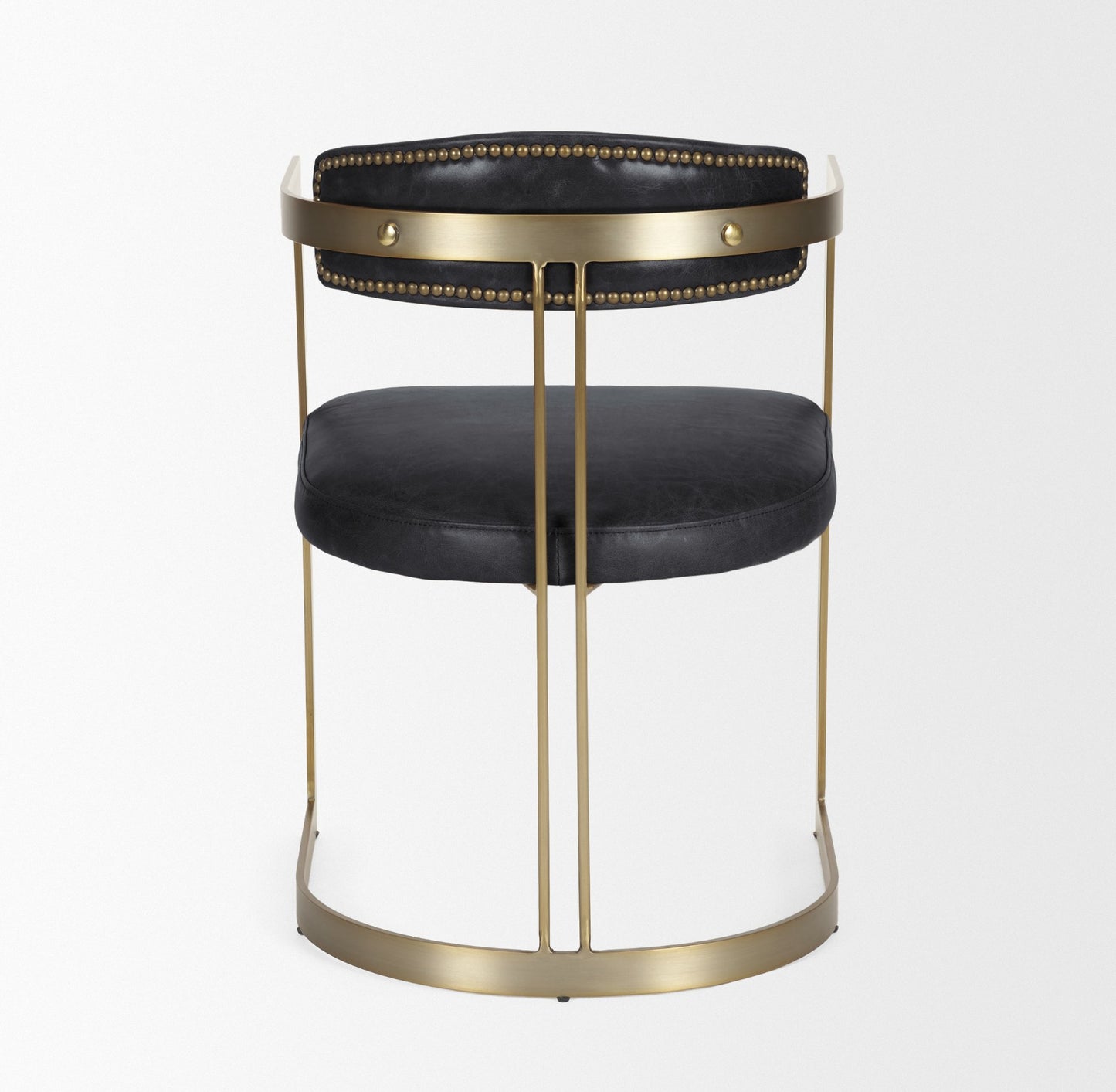 Hollyfield II Black Leather Seat Gold Iron Frame Dining Chair