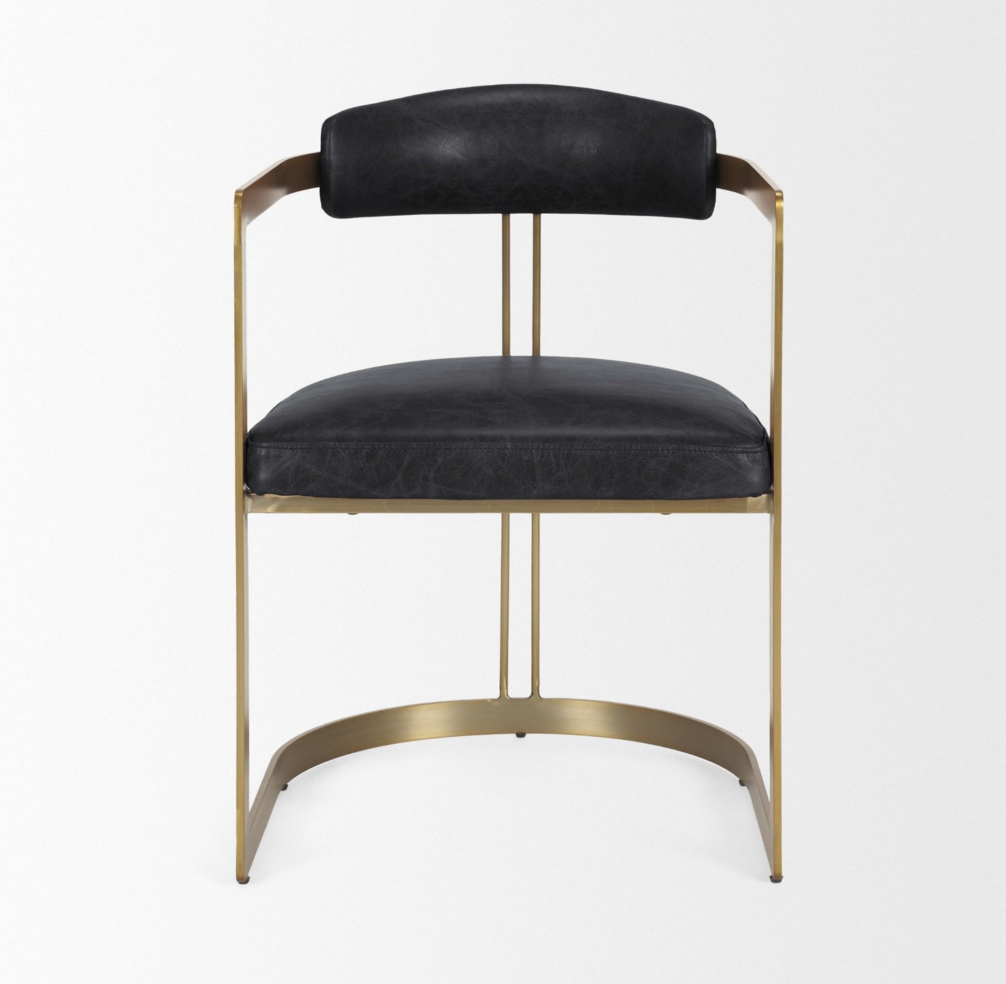 Hollyfield II Black Leather Seat Gold Iron Frame Dining Chair