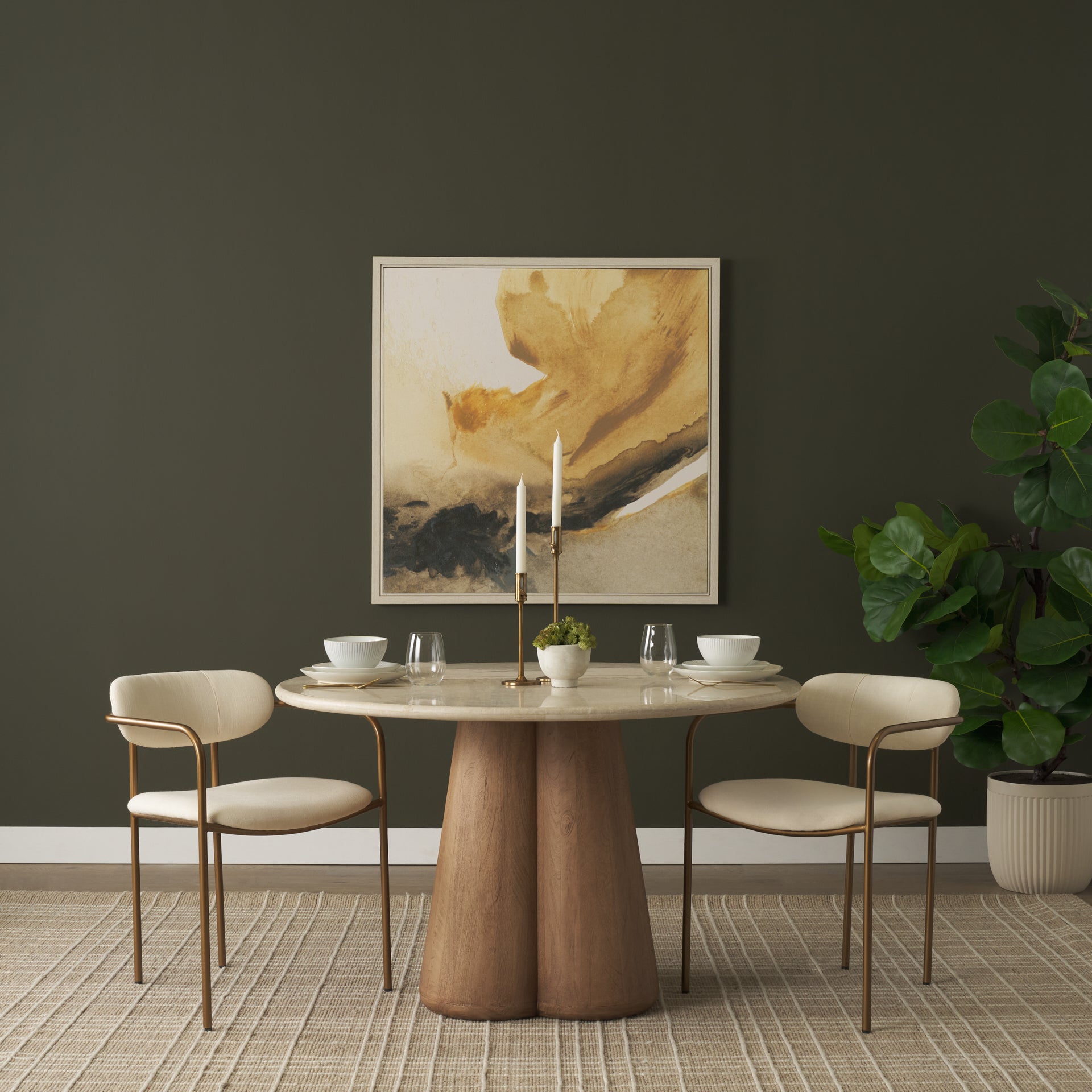 Parker I Cream Fabric Seat Gold Metal Frame Dining Chair