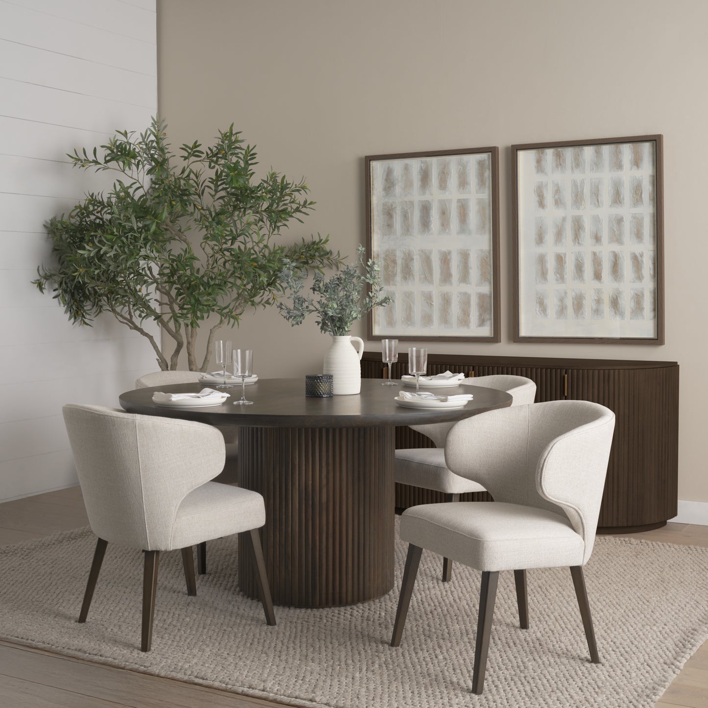 Terra 60L x 60W x 30H Dark Brown Wood Round Fluted Dining Table