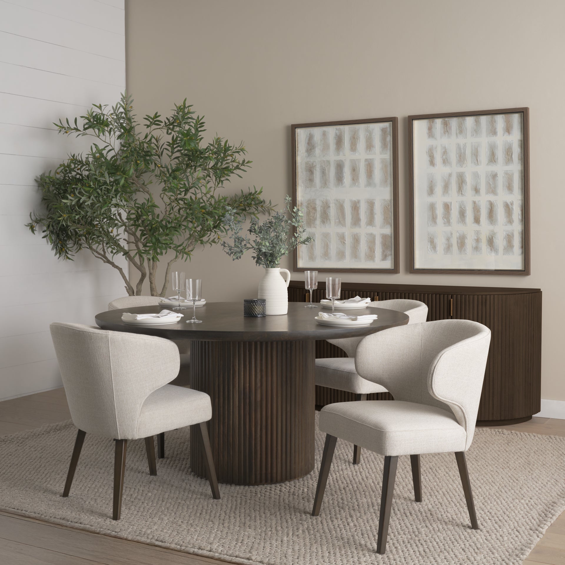 Terra 60L x 60W x 30H Dark Brown Wood Round Fluted Dining Table