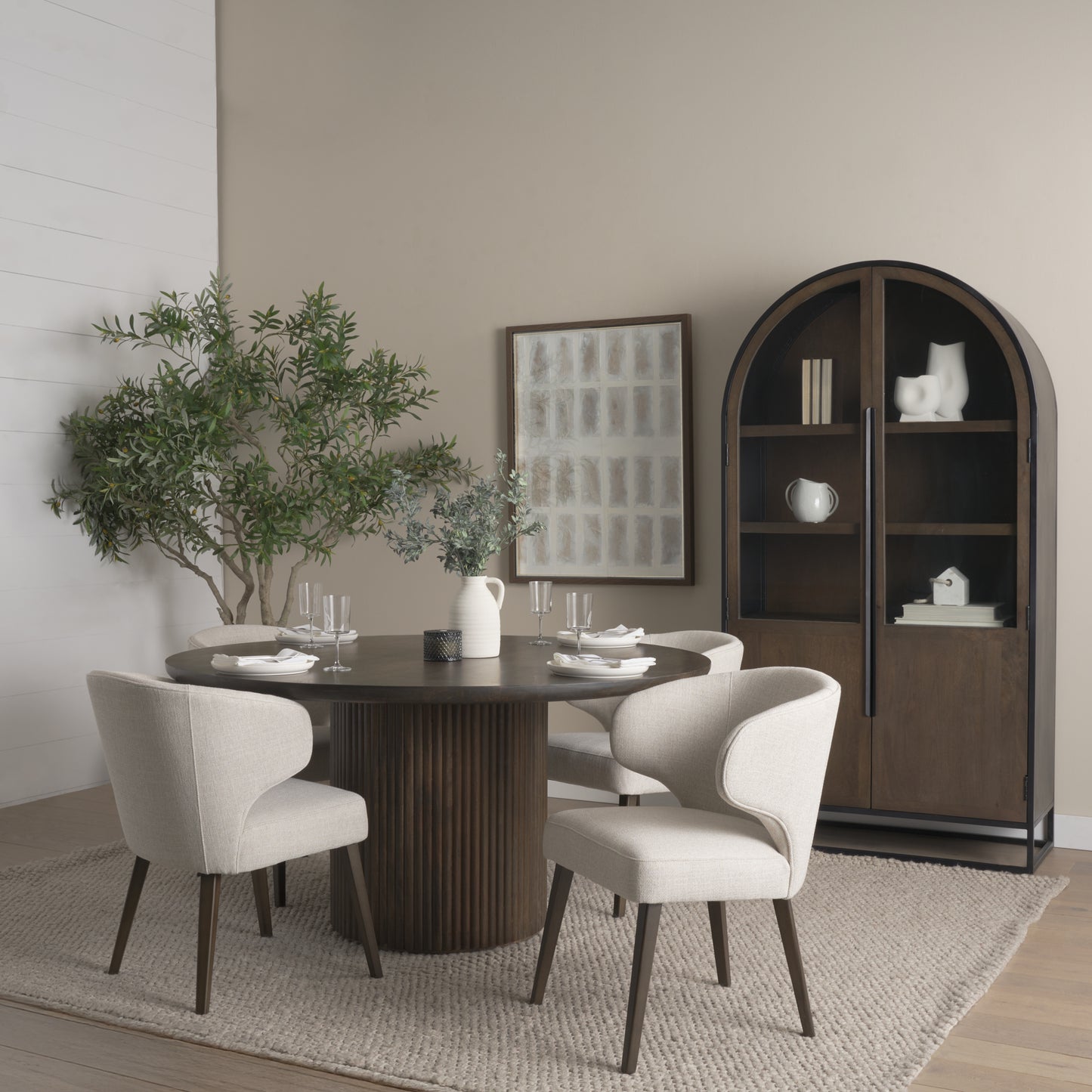 Niles 20" Seat Height Cream Fabric Seat W/ Dark Brown Wooden Legs Wingback Dining Chair