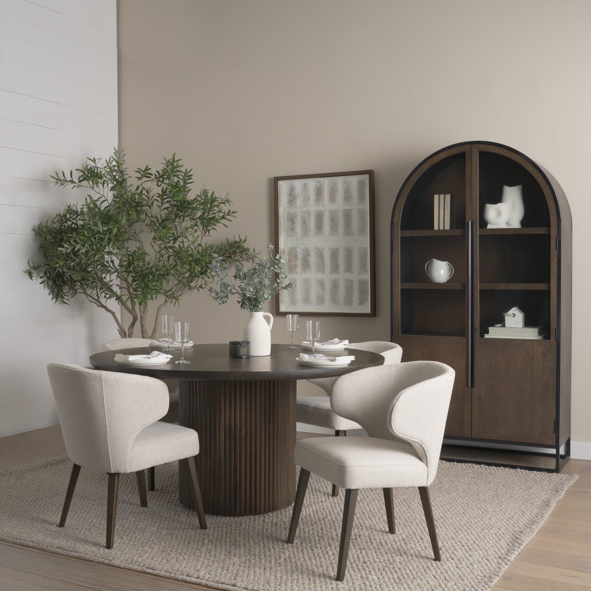 Niles 20" Seat Height Cream Fabric Seat W/ Dark Brown Wooden Legs Wingback Dining Chair