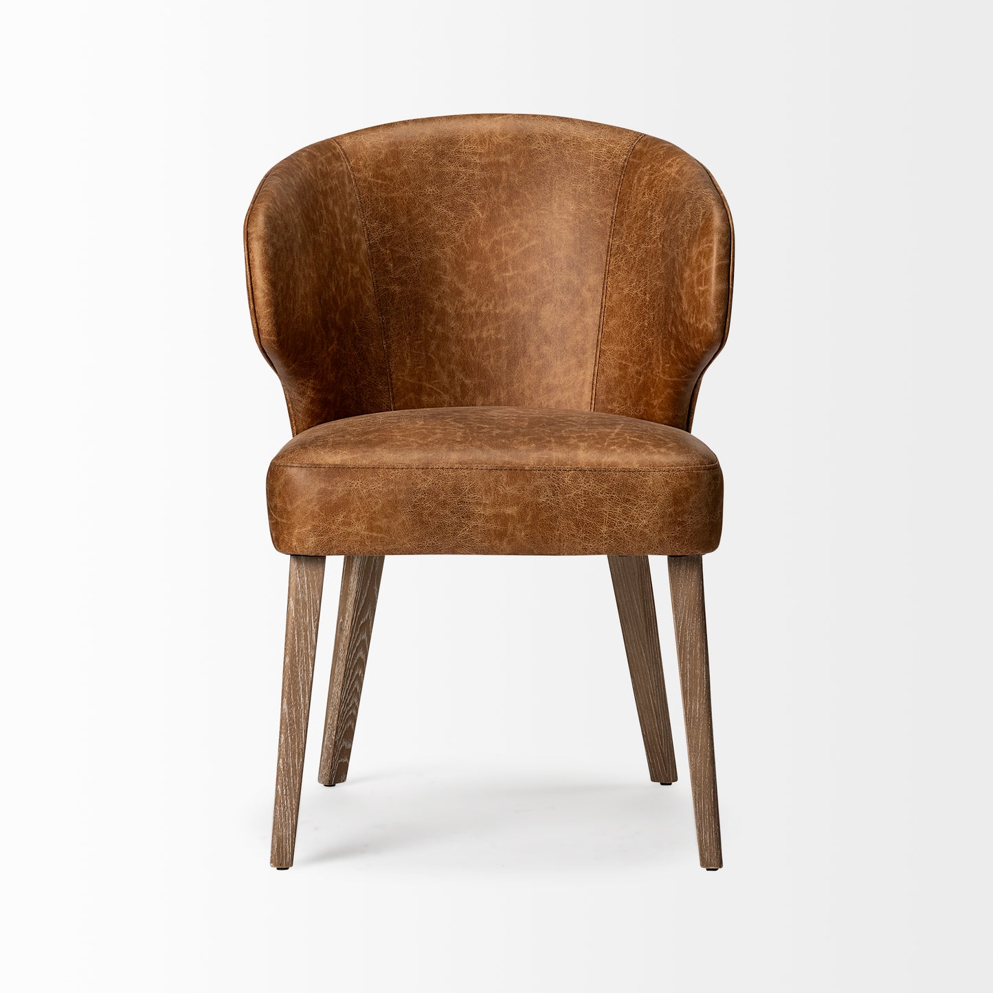 Niles 20" Seat Height Brown Faux Leather Seat W/Brown Wooden Legs Wingback Dining Chair