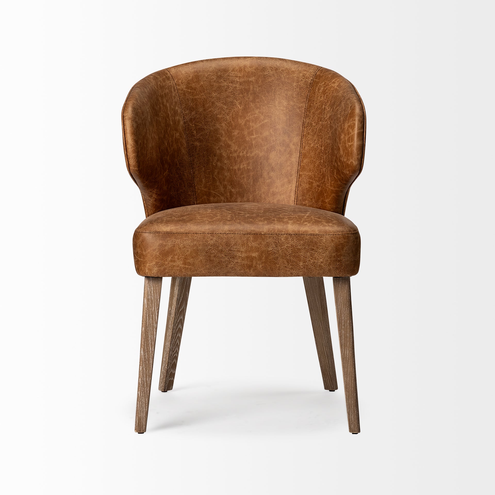 Niles 20" Seat Height Brown Faux Leather Seat W/Brown Wooden Legs Wingback Dining Chair