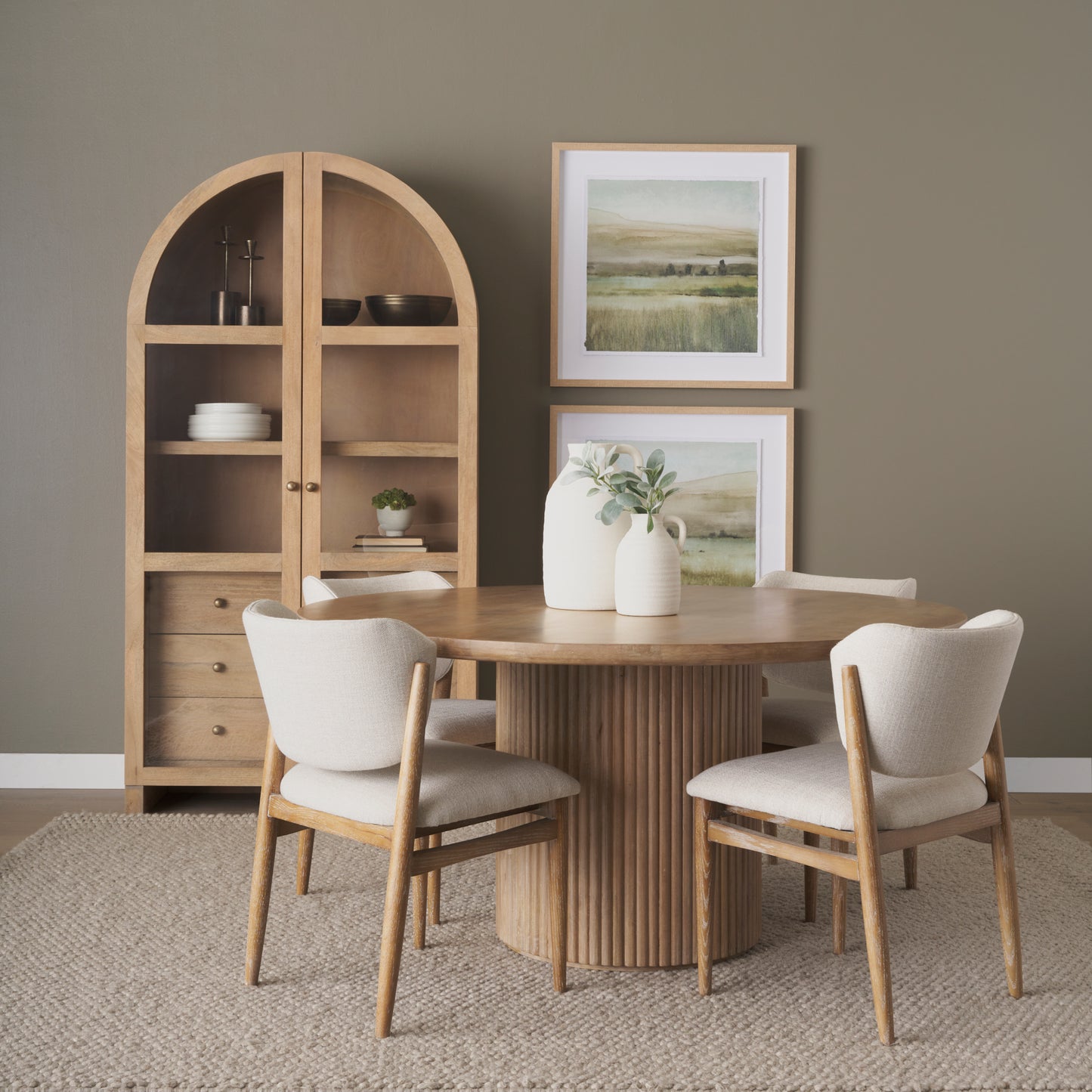 Cline Cream Fabric Upholstered and Light Brown Wood Dining Chair