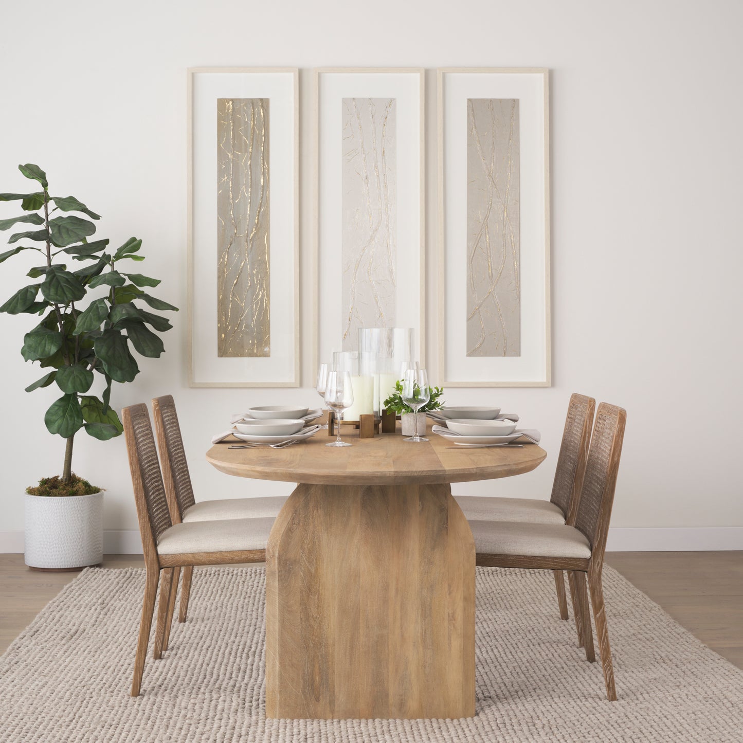 Clara Light Brown Beech Wood W/ Cream Fabric Seat and Cane Back Armless Dining Chair