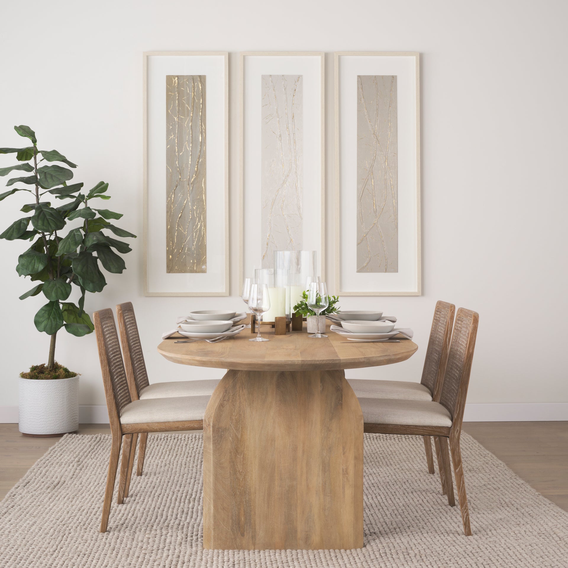 Clara Light Brown Beech Wood W/ Cream Fabric Seat and Cane Back Armless Dining Chair