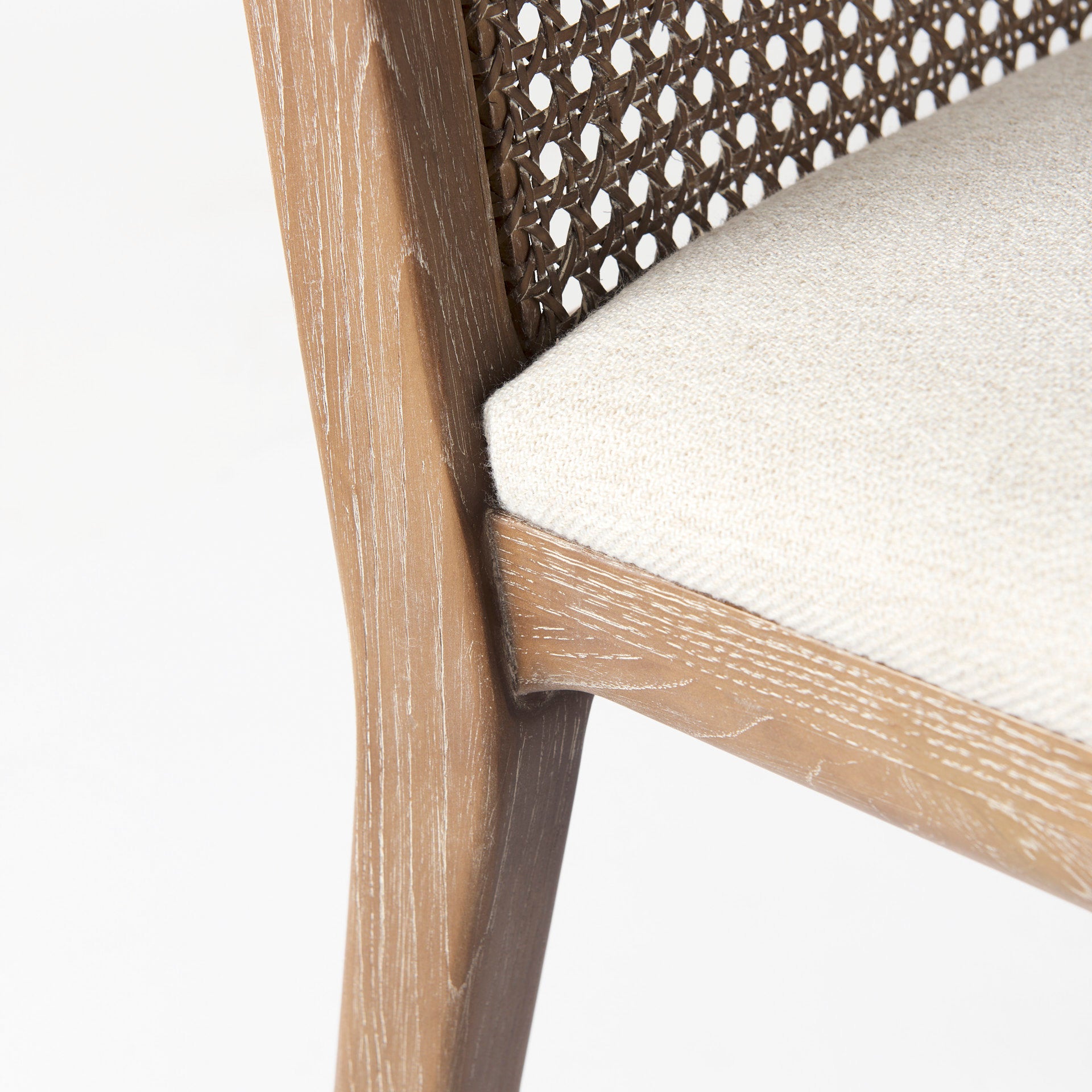 Clara Light Brown Beech Wood W/ Cream Fabric Seat and Cane Back Armless Dining Chair