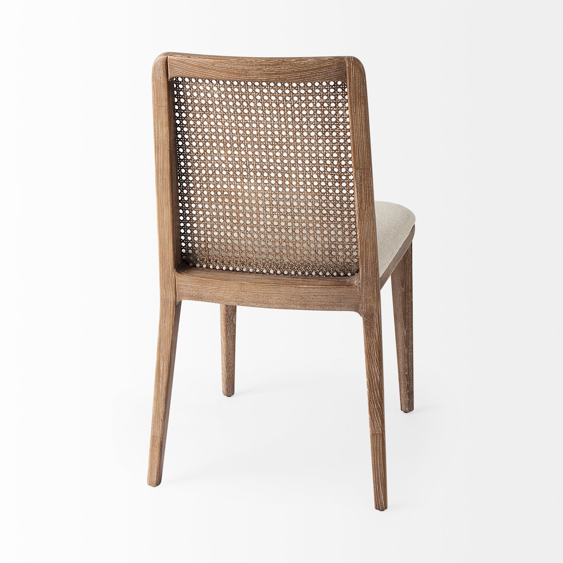 Clara Light Brown Beech Wood W/ Cream Fabric Seat and Cane Back Armless Dining Chair