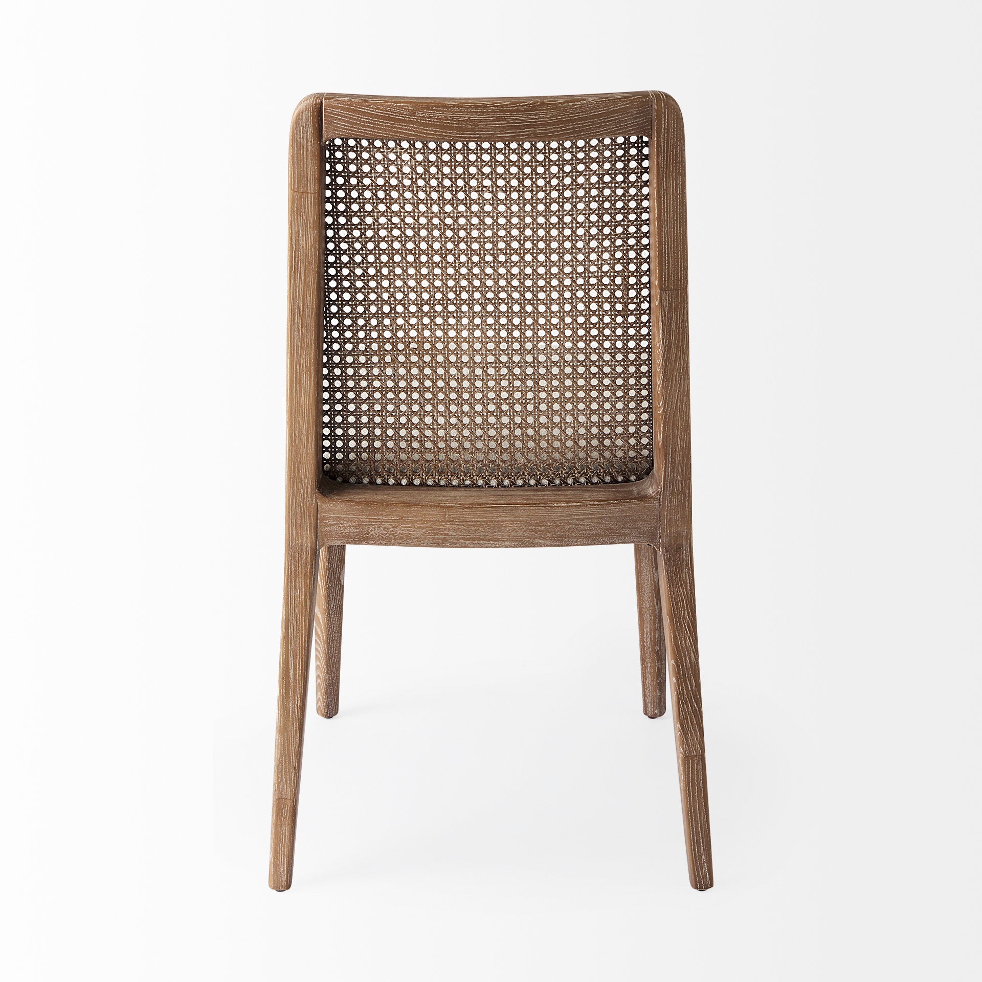Clara Light Brown Beech Wood W/ Cream Fabric Seat and Cane Back Armless Dining Chair