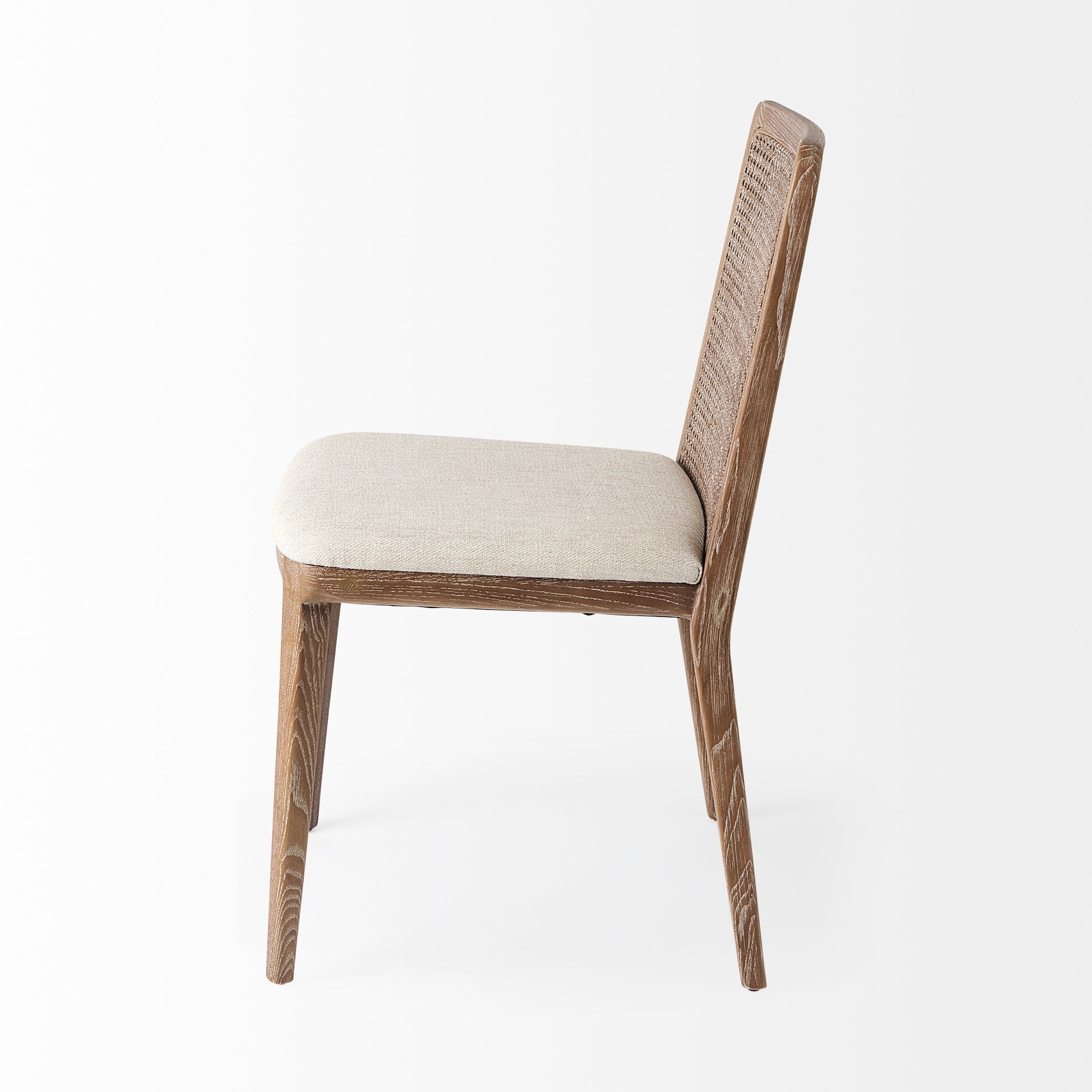 Clara Light Brown Beech Wood W/ Cream Fabric Seat and Cane Back Armless Dining Chair