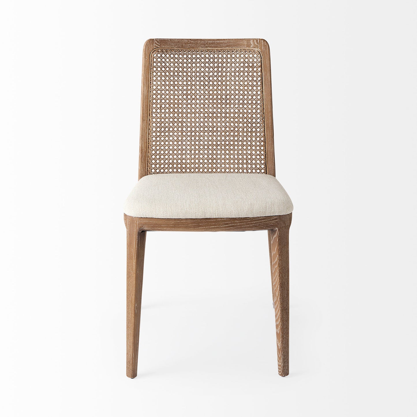 Clara Light Brown Beech Wood W/ Cream Fabric Seat and Cane Back Armless Dining Chair