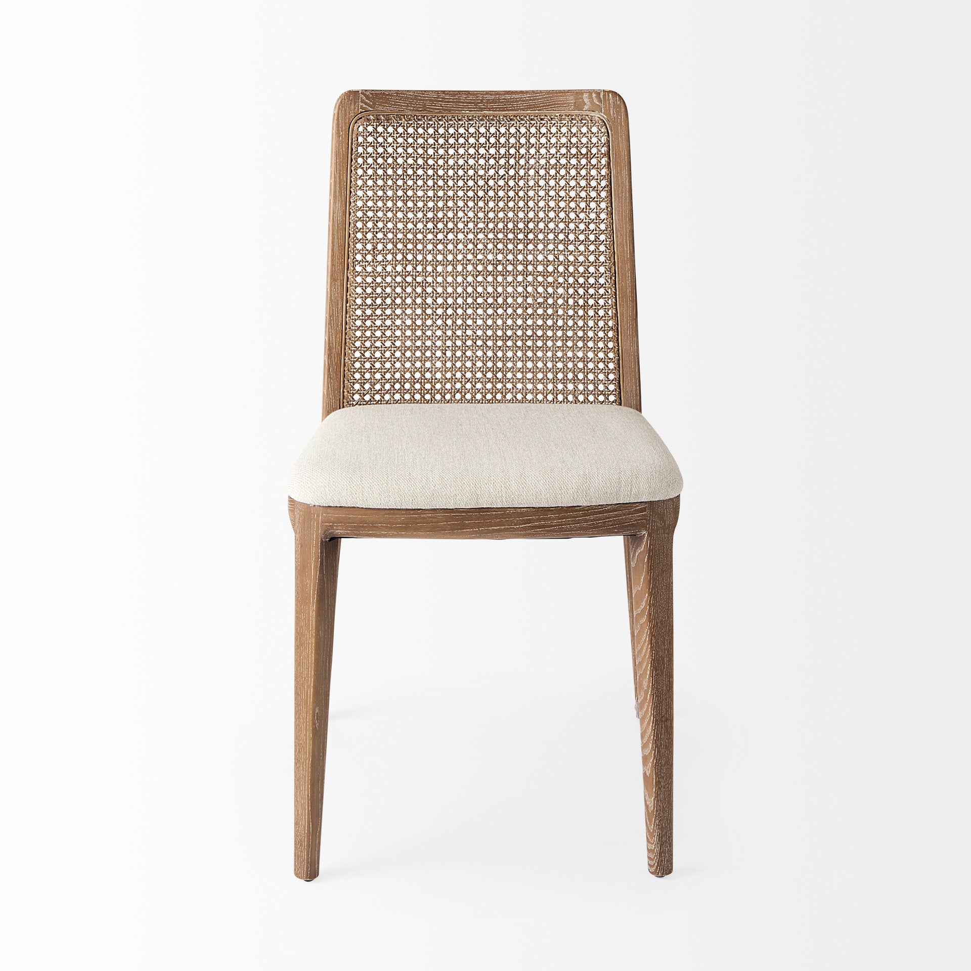 Clara Light Brown Beech Wood W/ Cream Fabric Seat and Cane Back Armless Dining Chair